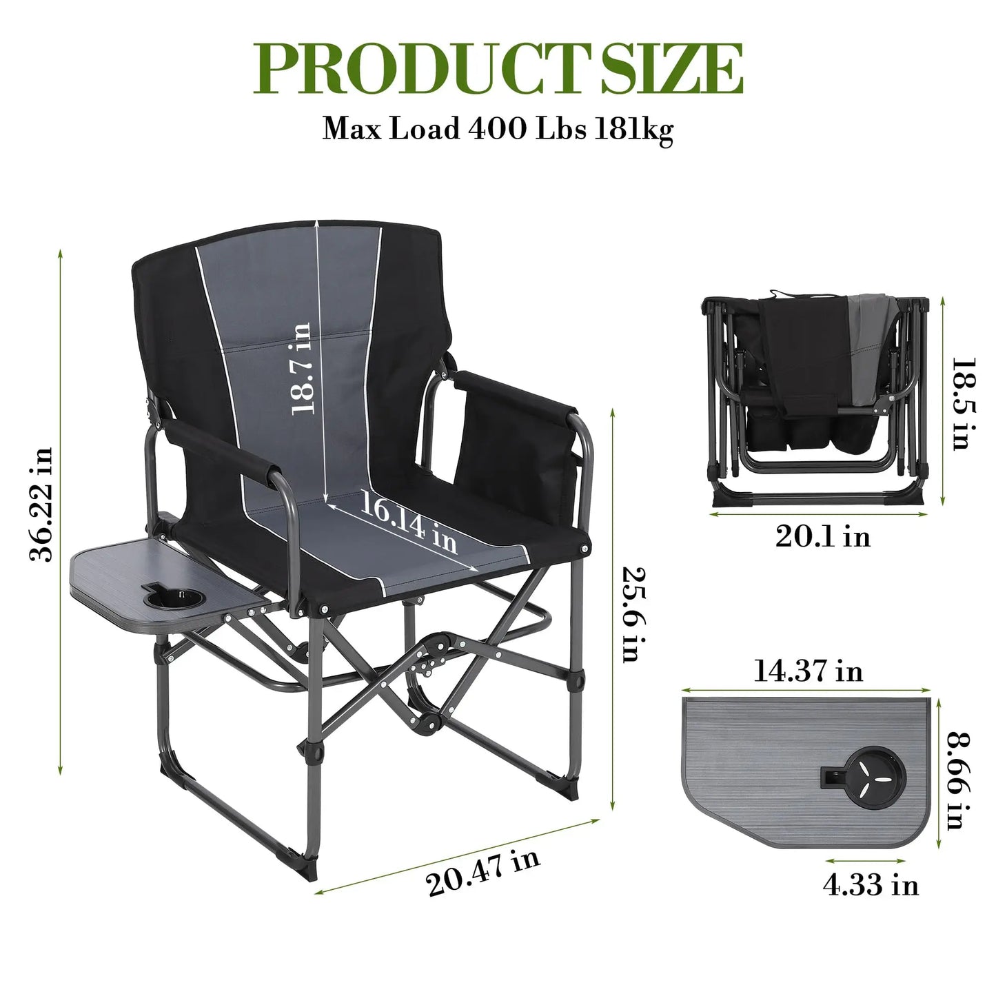 HiMISS Oversized Folding Director Chair Heavy Duty With Side Table