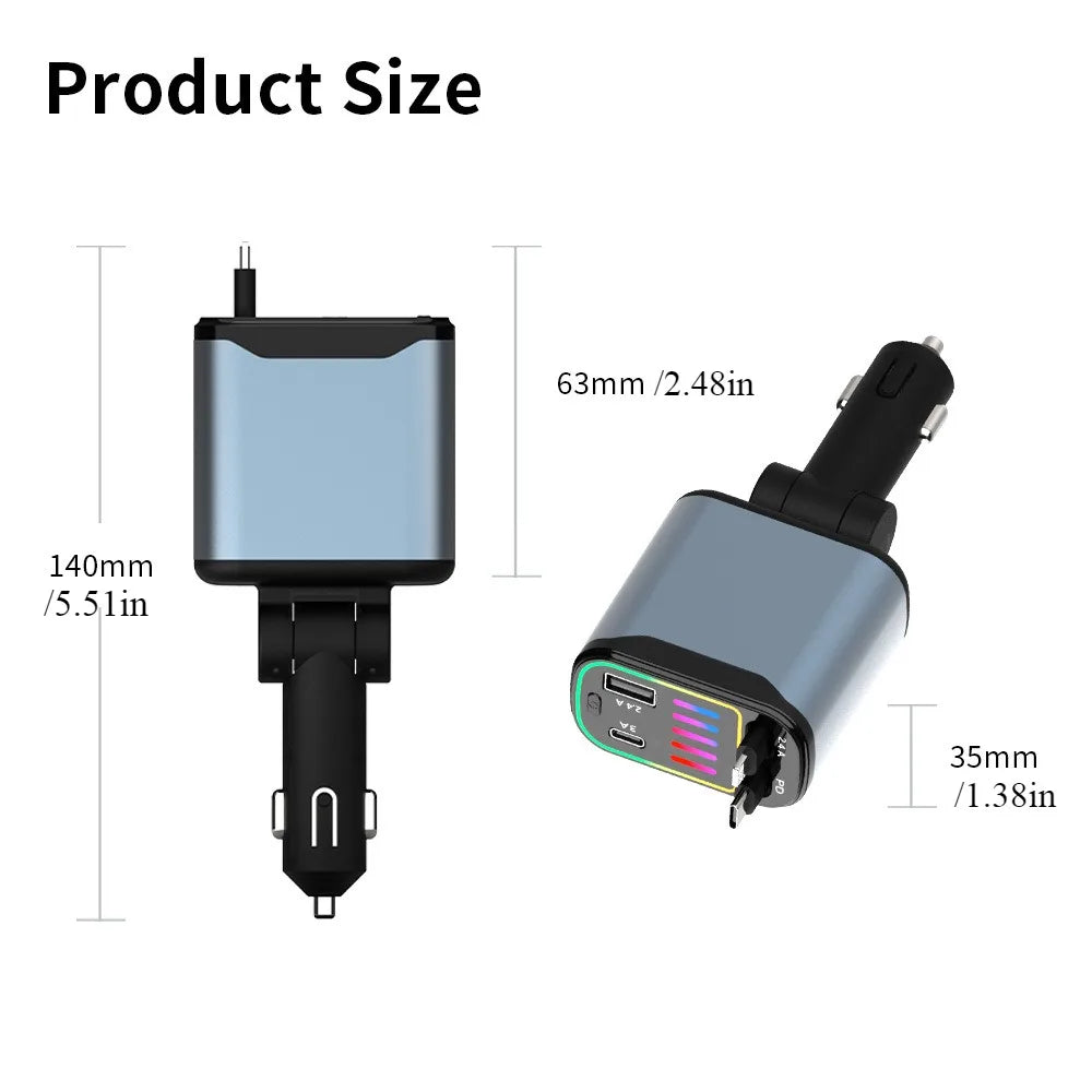 4-In-1 Retractable Car Charger With USB-C And 8-Pin Cables by S And B Enterprise