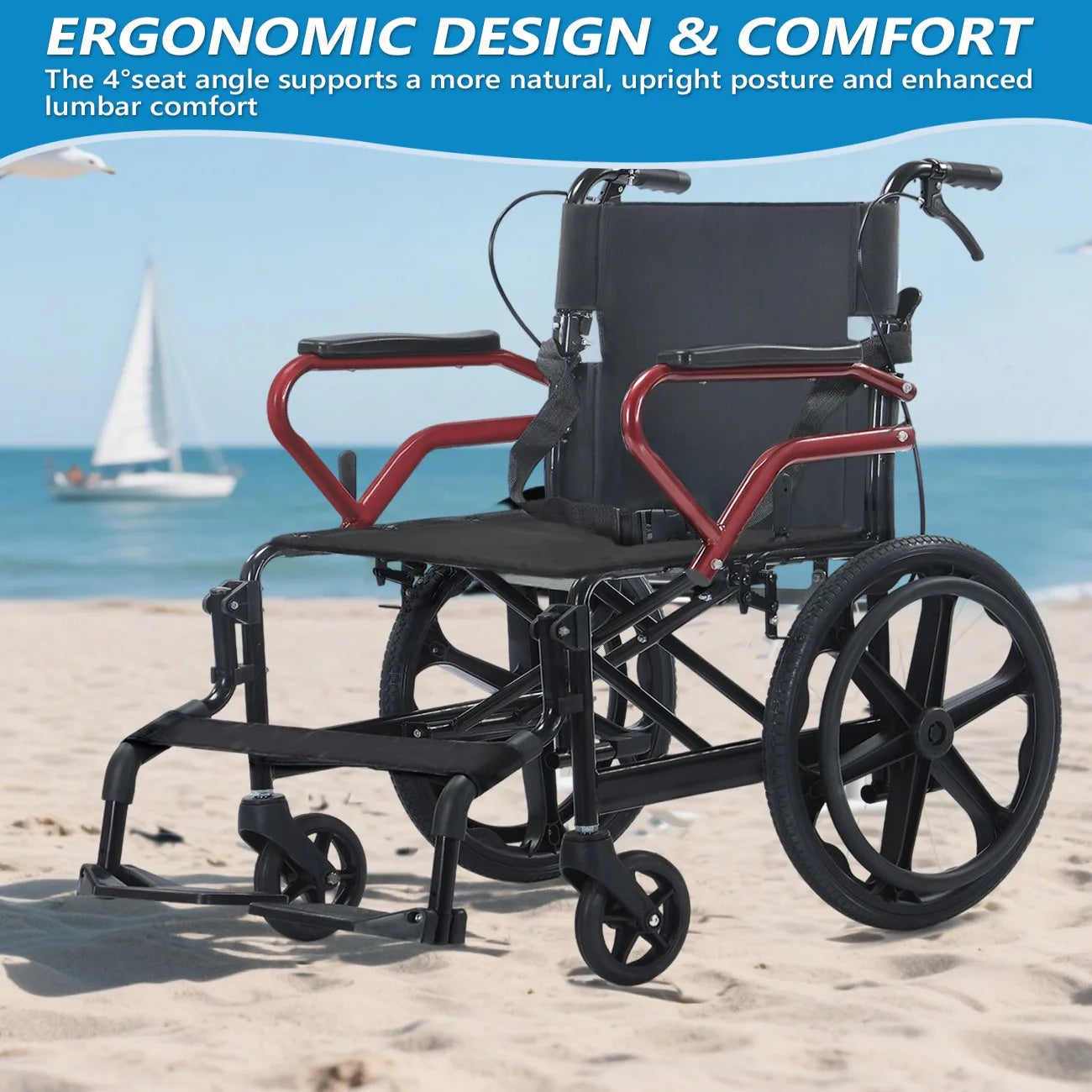 BROOBEY Lightweight Travel Wheelchair Foldable Hand Push