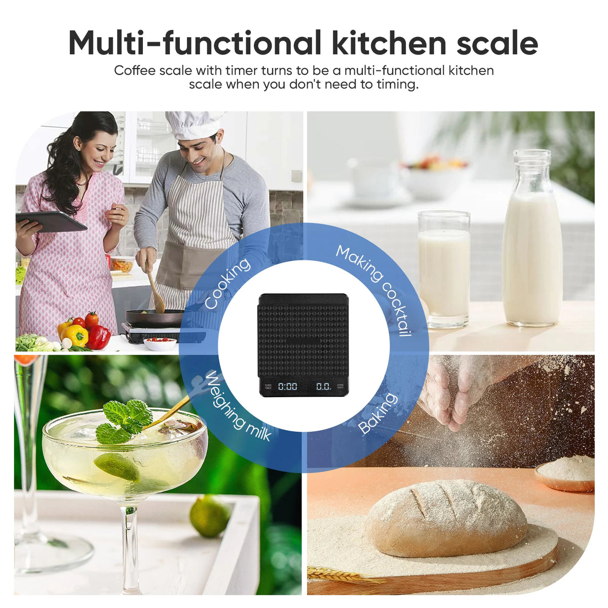 Kitchen coffee scale with timer by S And B Enterprise, black rechargeable digital scale with 0.1g precision