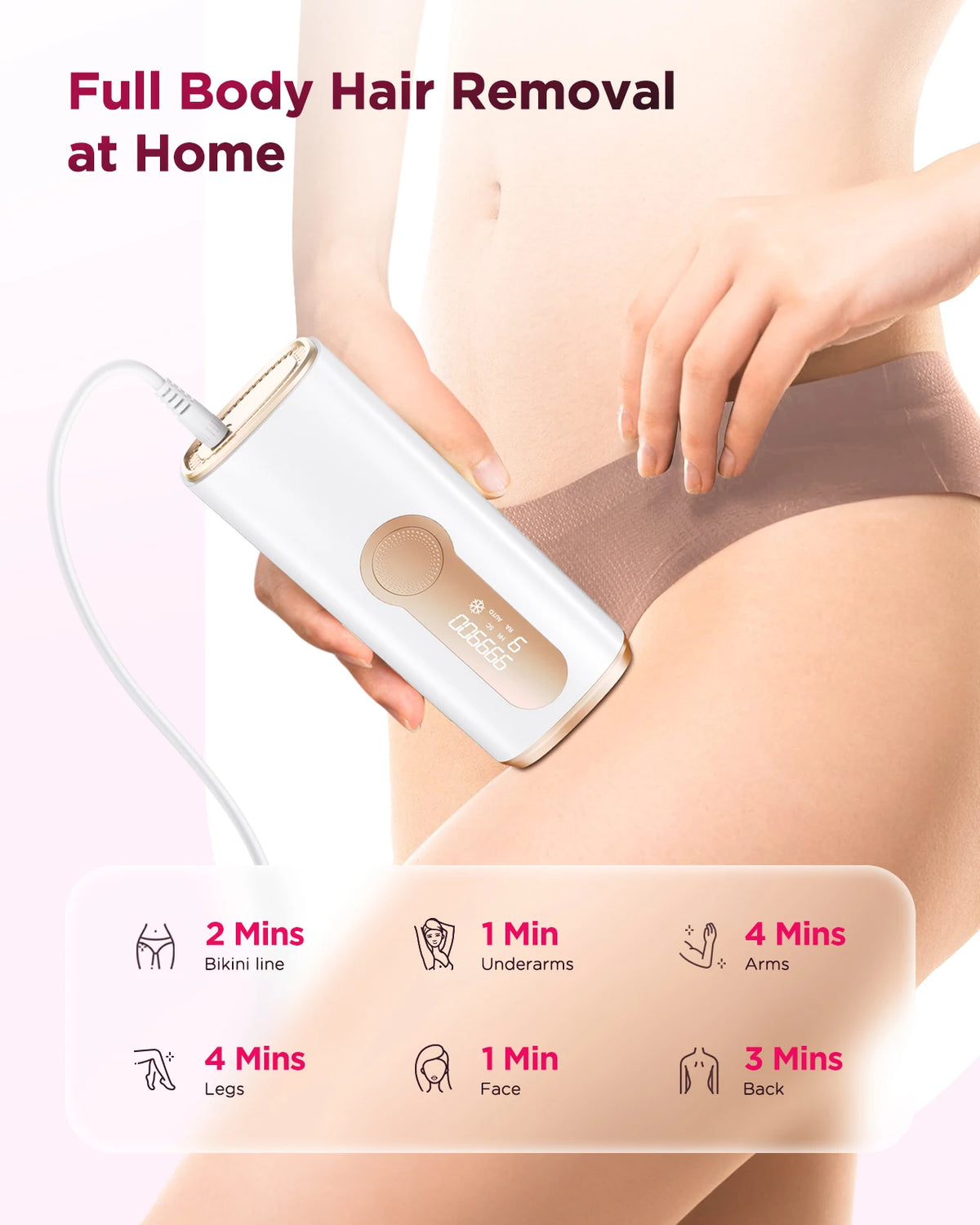 S And B Enterprise IPL hair removal device in white with gold accents for at-home full-body use