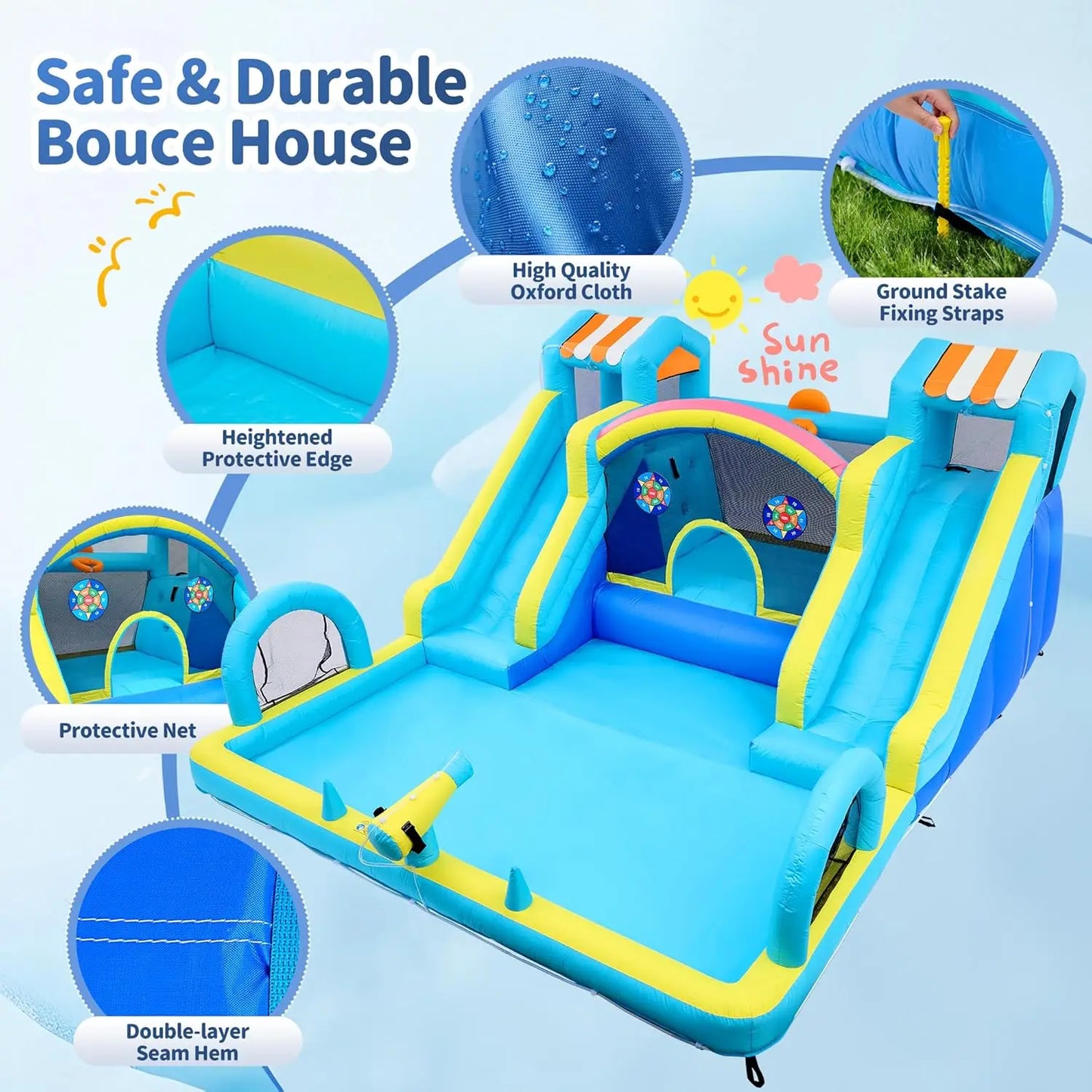 HiMISS Double Water Slide Inflatable Bounce House For Kids With Blower