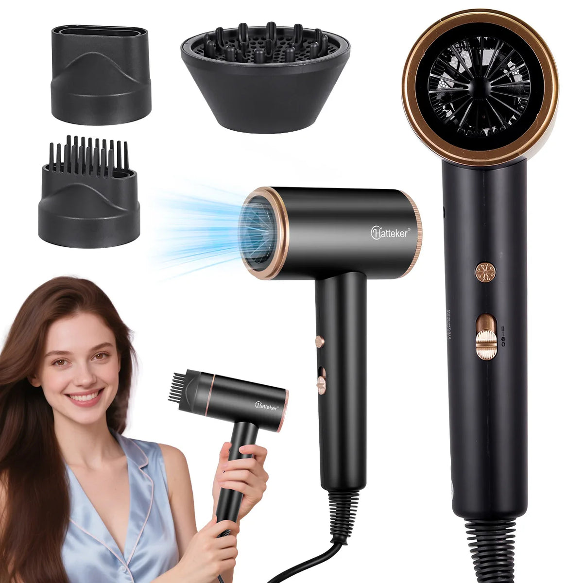 Hatteker High-Power Hair Dryer for Home Use Cold And Hot Air Student Dormitory Electric Blow Dryer Hairdryer