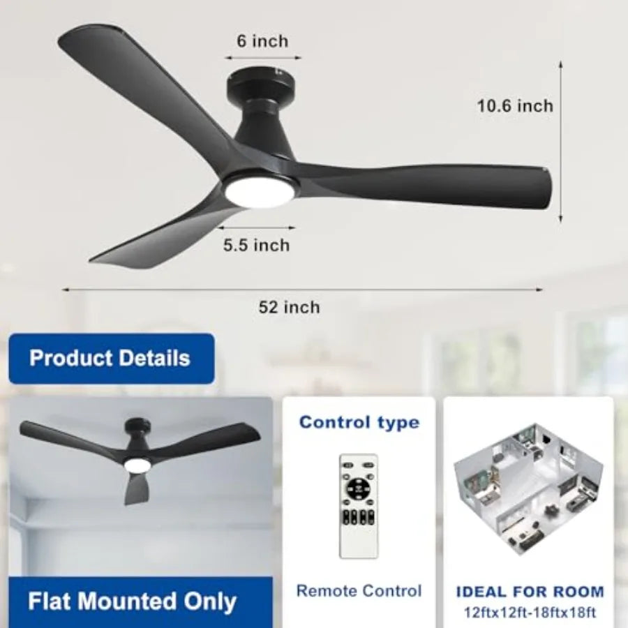 Ceiling Fan With Lights Three Blade Flush Mount Low Profile Dimmable by S And B Enterprise