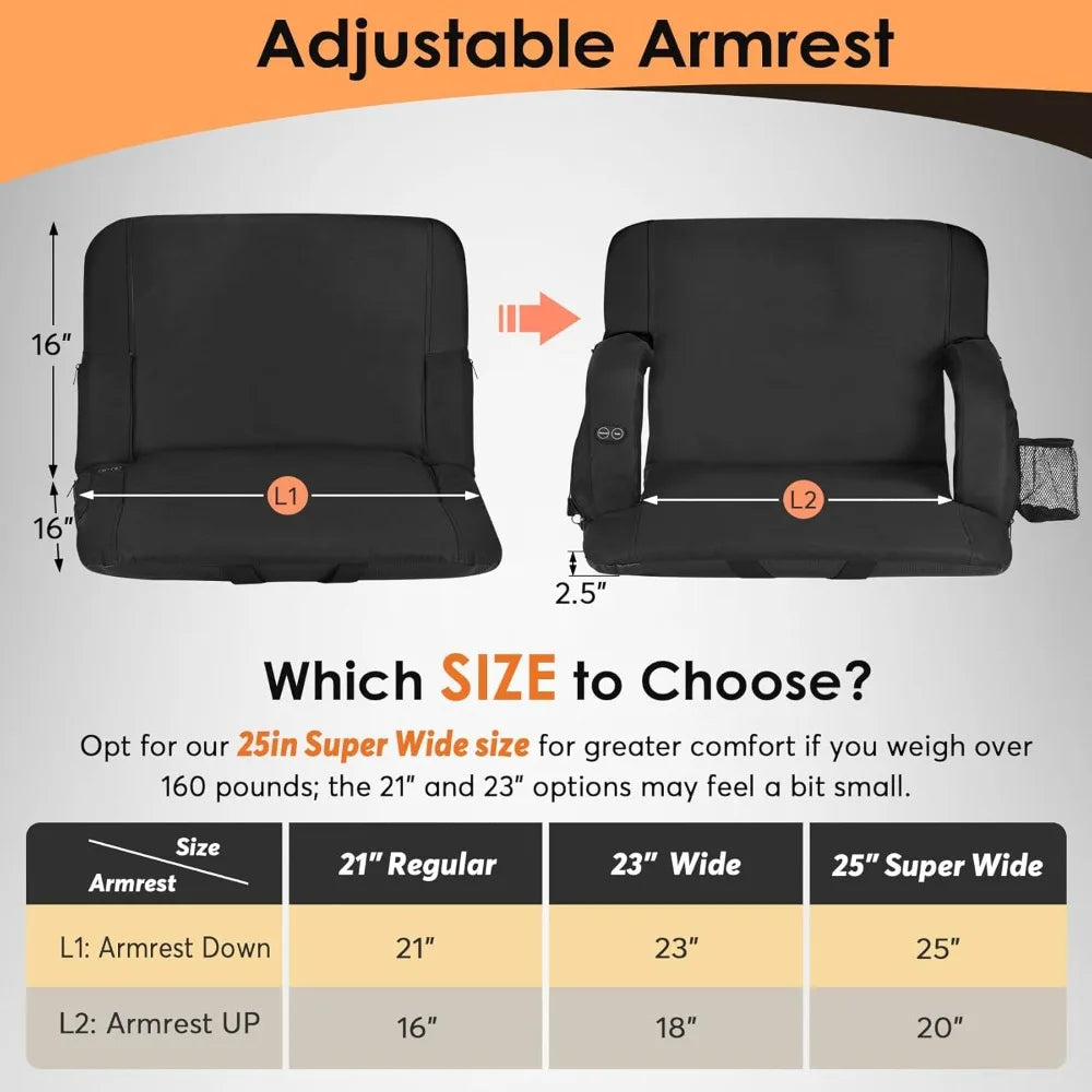 Dual-Sided Heated Stadium Seat With Back Support 3 Heat Levels