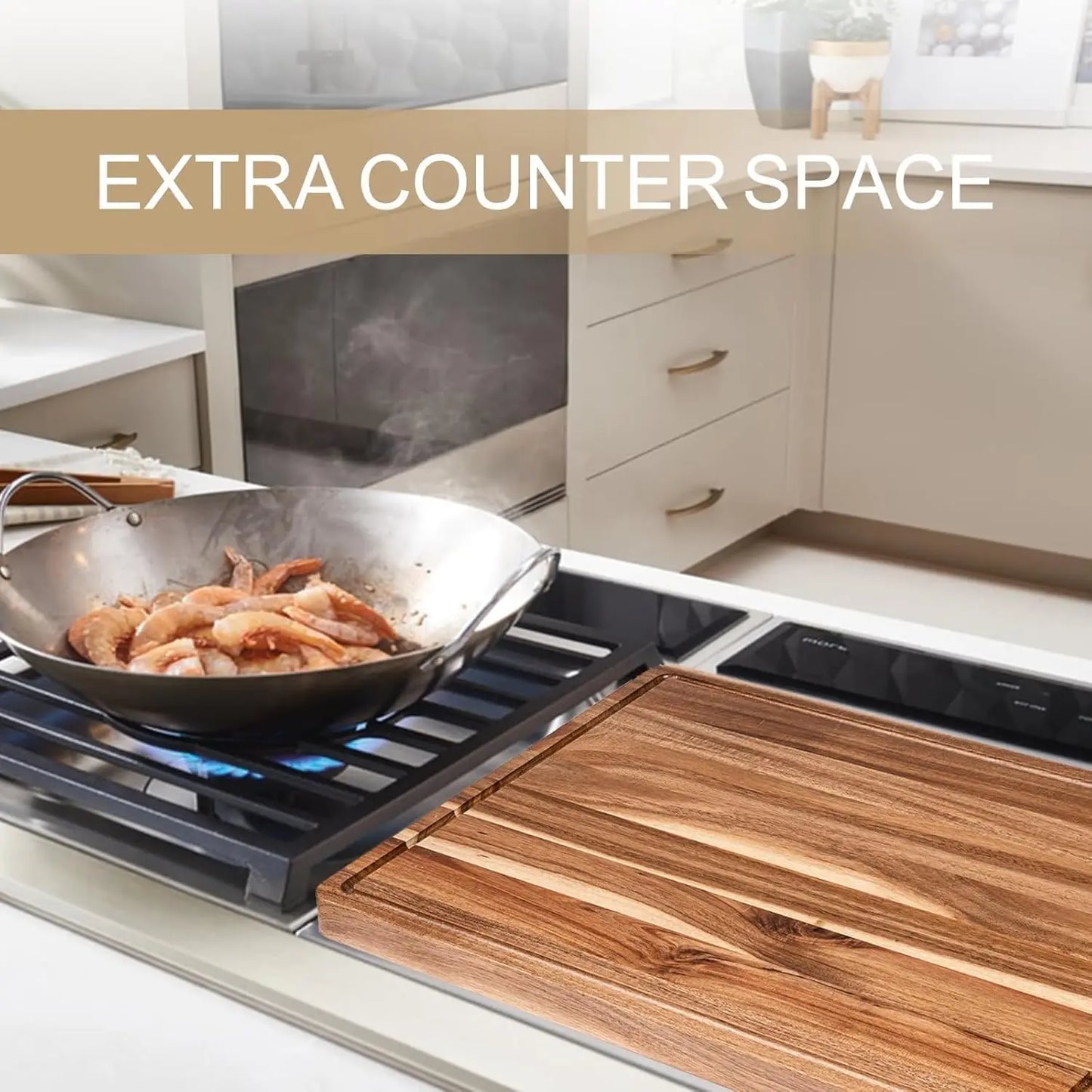 Kitchen Extra Large Wood Cutting Board with Juice Groove and Handle Reversible Charcuterie Butcher Block 24 x 18 x1.2 in by S And B Enterprise