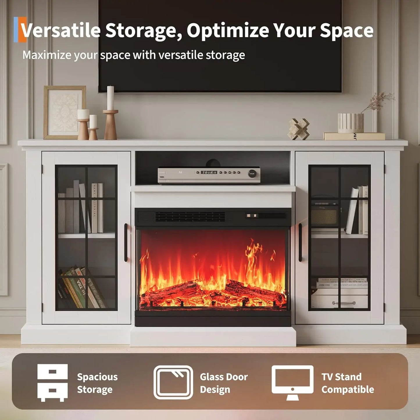Adoolla Farmhouse Electric Fireplace TV Stand With Storage