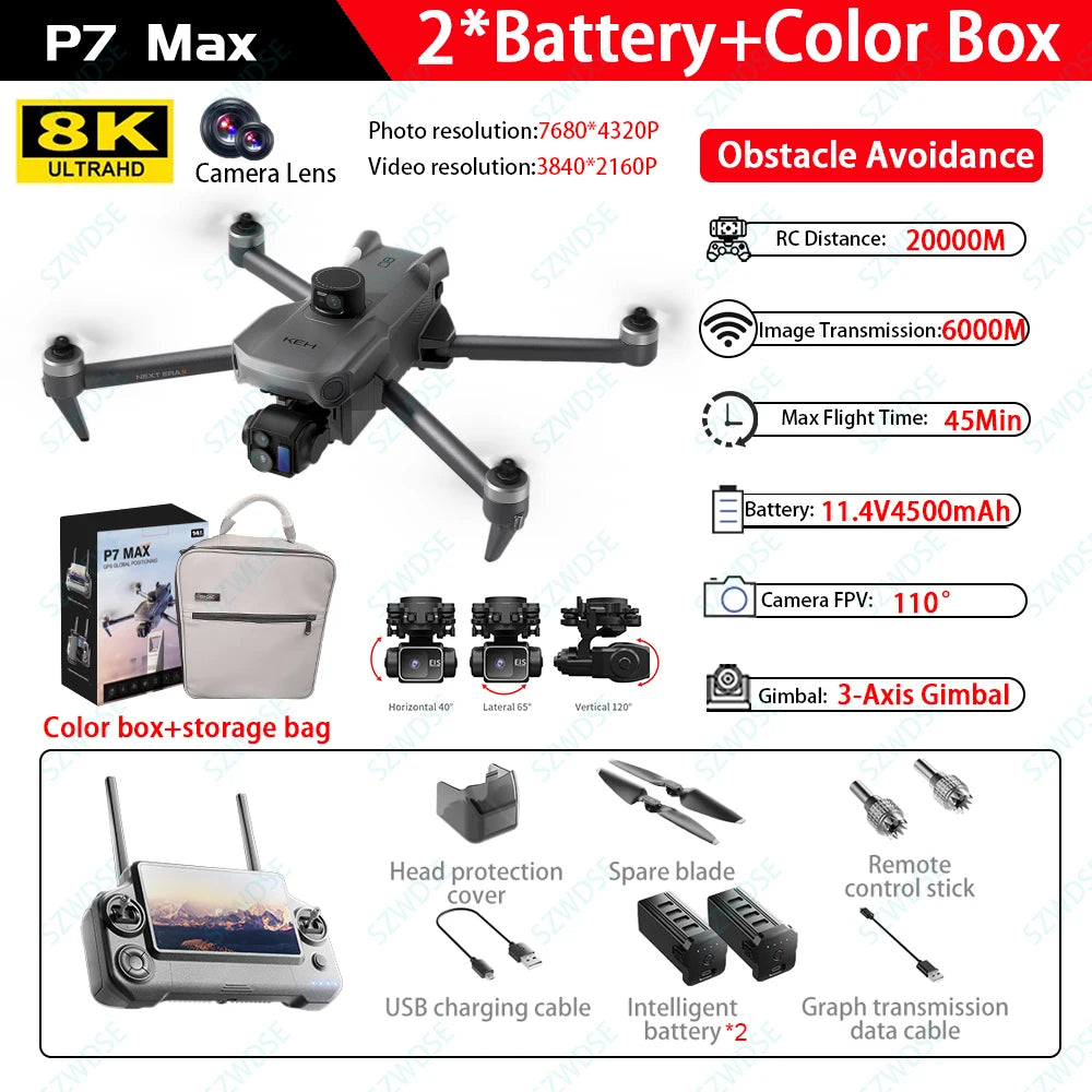 JJRCC P7 MAX 8K Drone With Screen Remote Control GPS