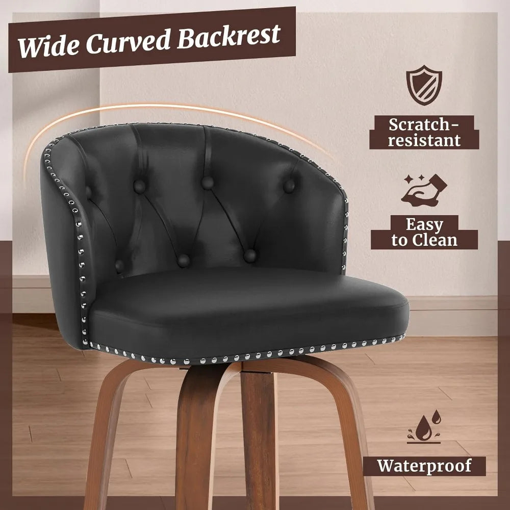 Wood Swivel Bar Stools Set With Faux Leather Upholstery by S And B Enterprise