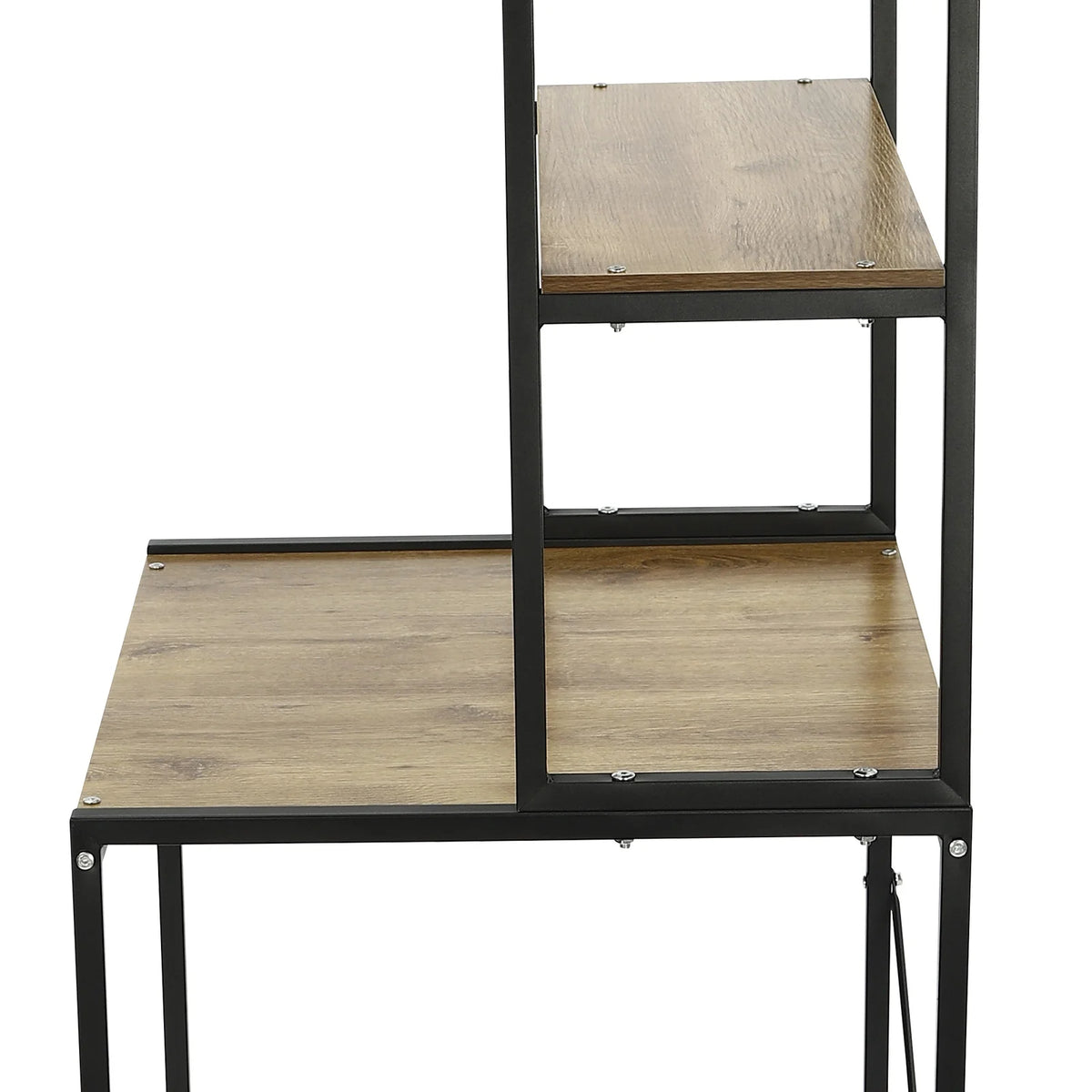 Over washing machine laundry storage shelf in oak veneer MDF with black iron frame