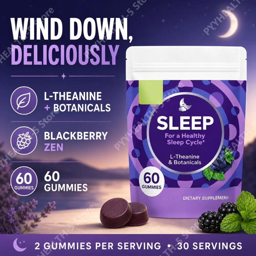 Sleep gummies with L-Theanine & botanicals in purple pouch, blackberry flavor, 60 count by S And B Enterprise