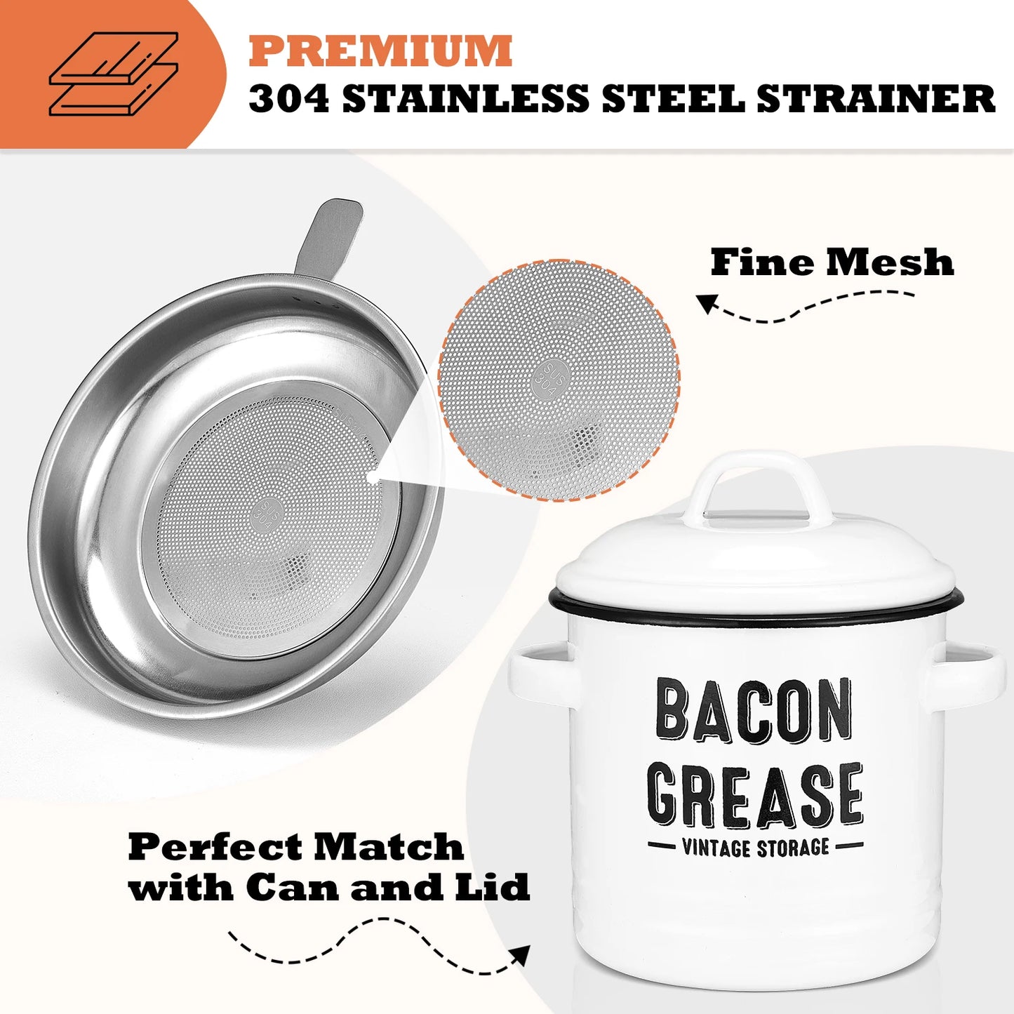 Bacon Grease Container With Strainer Food Saver Bin