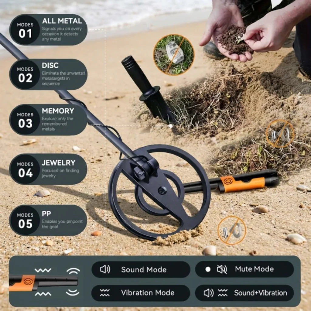 SUNPOW Metal Detector Kit with Pinpointer; 8in IP68 waterproof coil, orange pinpointer, LCD display, S And B Enterprise