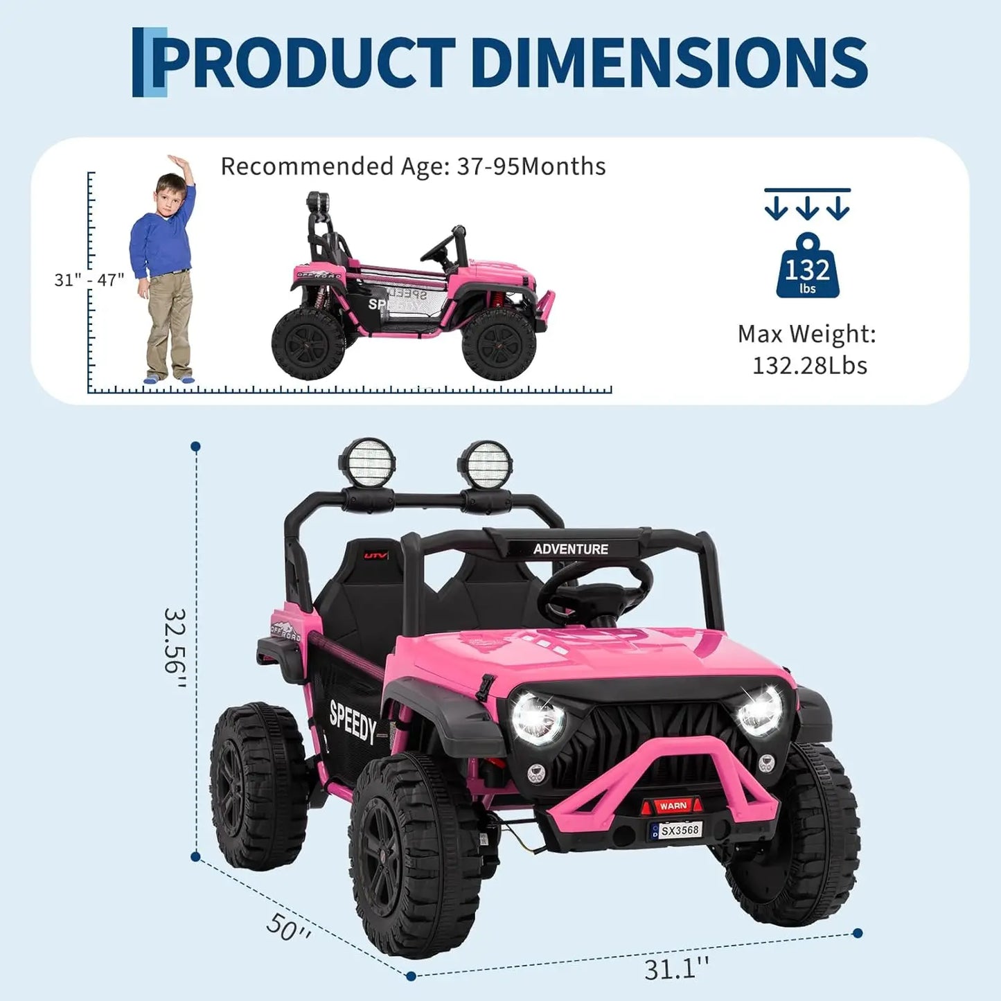 HiMISSE 24V Ride On UTV For Kids 2Seater Remote Control