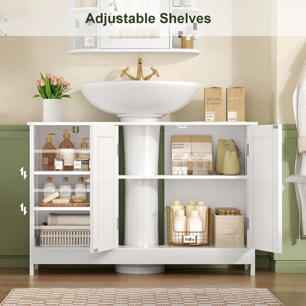 Under Sink Storage Cabinet With 2 Doors And Adjustable Shelves