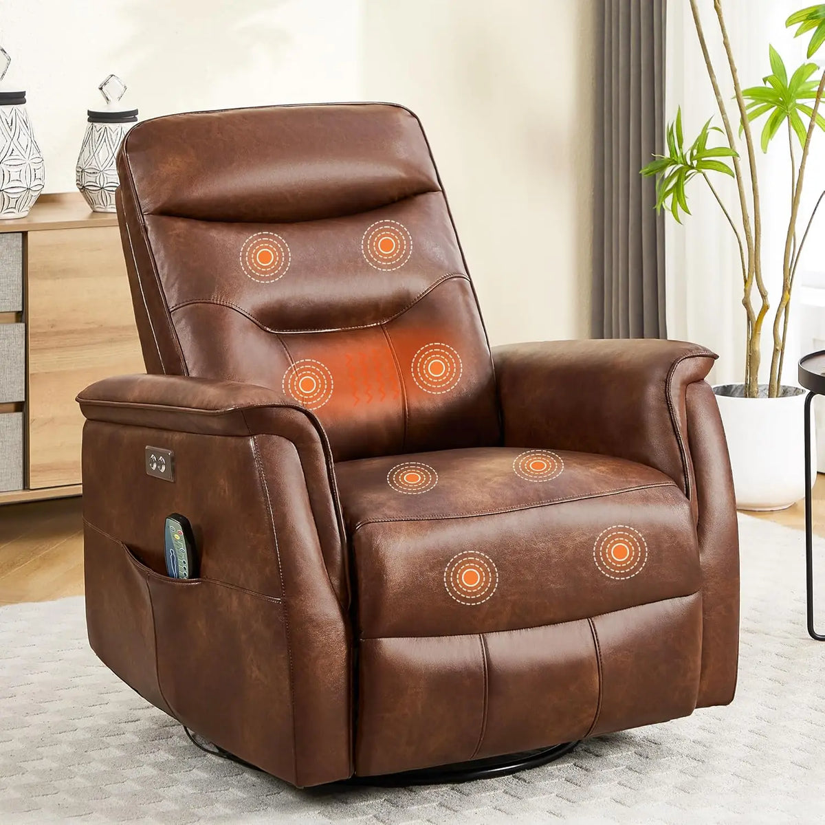 Power Massage Heat Swivel Rocker Recliner Chair w/USB, Nursery Living Room Oversized, Customized