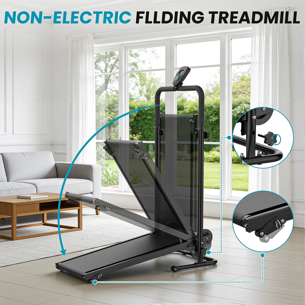 Akluer non-motorized foldable treadmill by S And B Enterprise with fixed incline and LCD monitor.