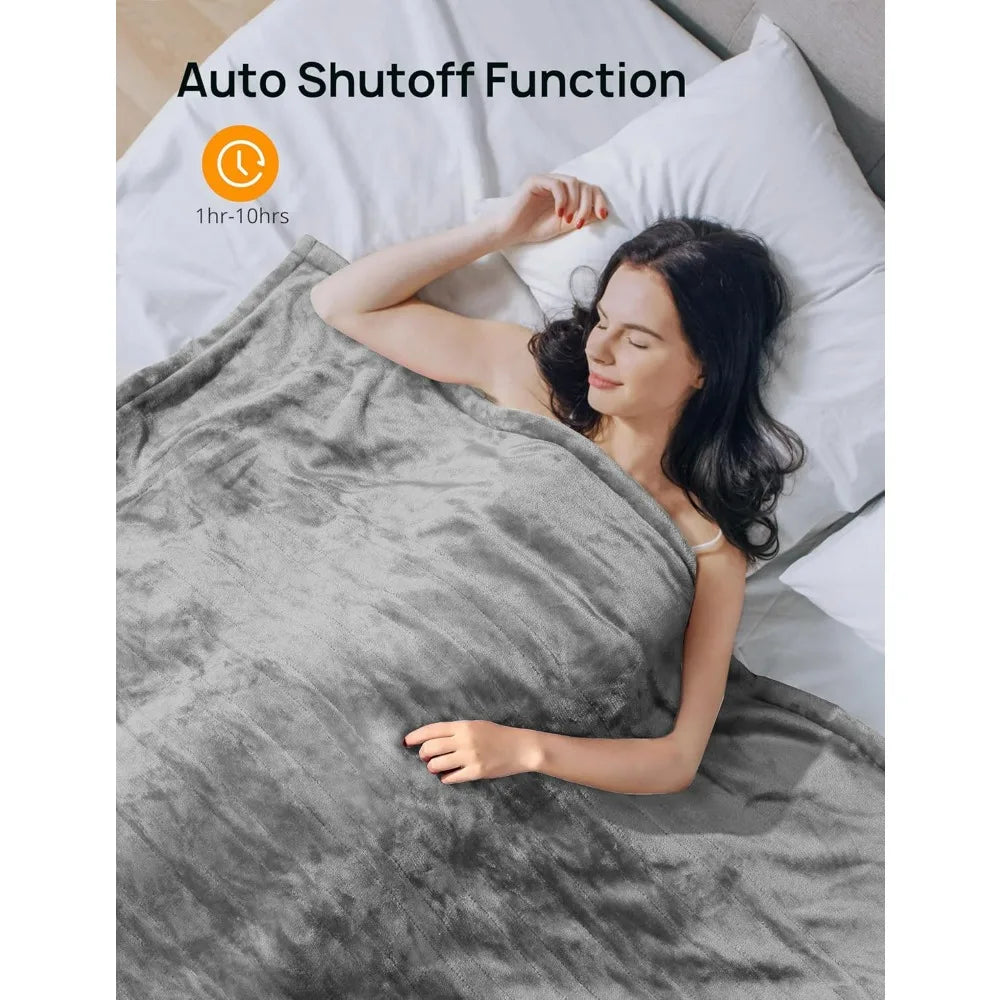 Electric heated throw blanket by S And B Enterprise in gray flannel, 60 x 50 inches.