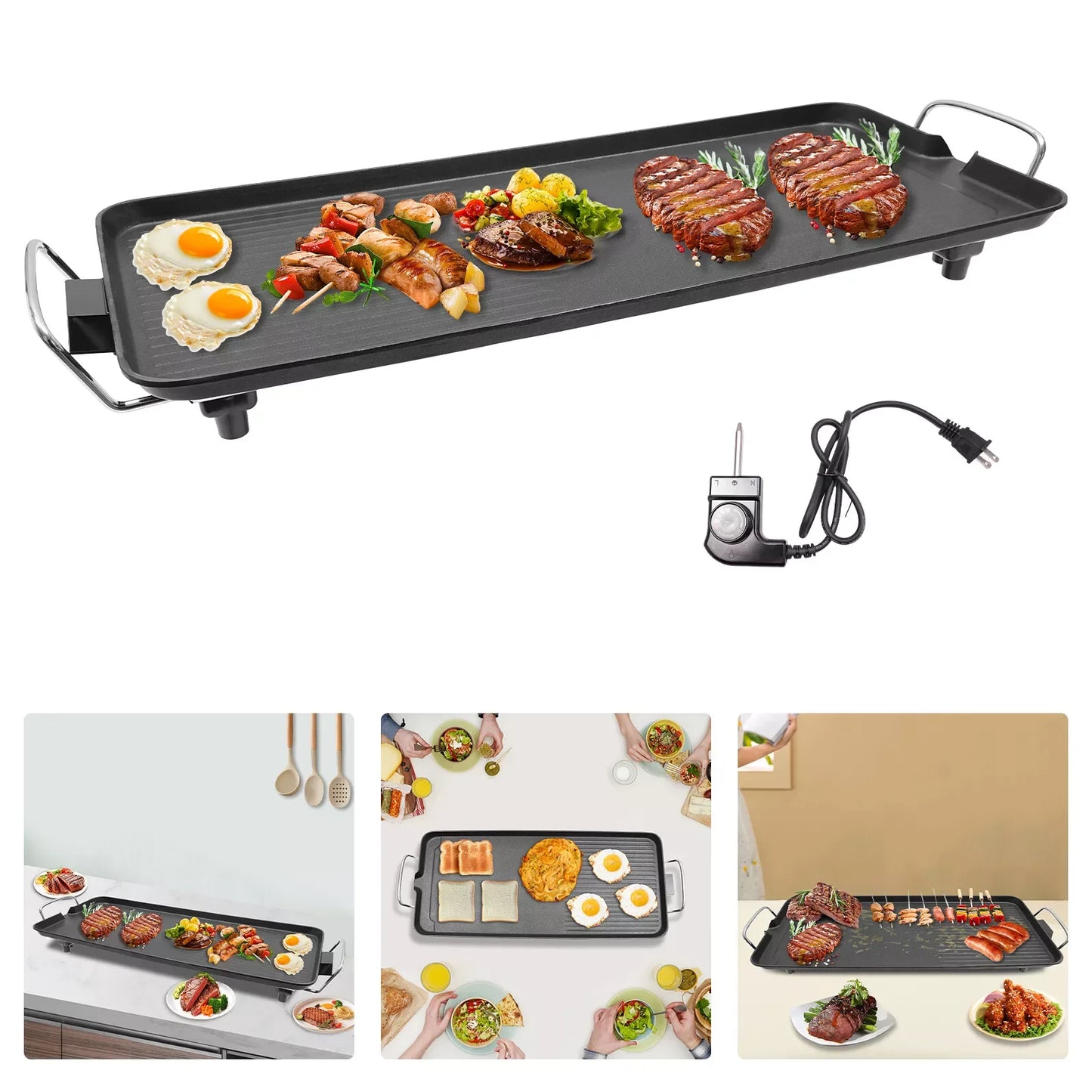 Bymaocar Smokeless Outdoor Electric Grill Portable Tabletop 1500W