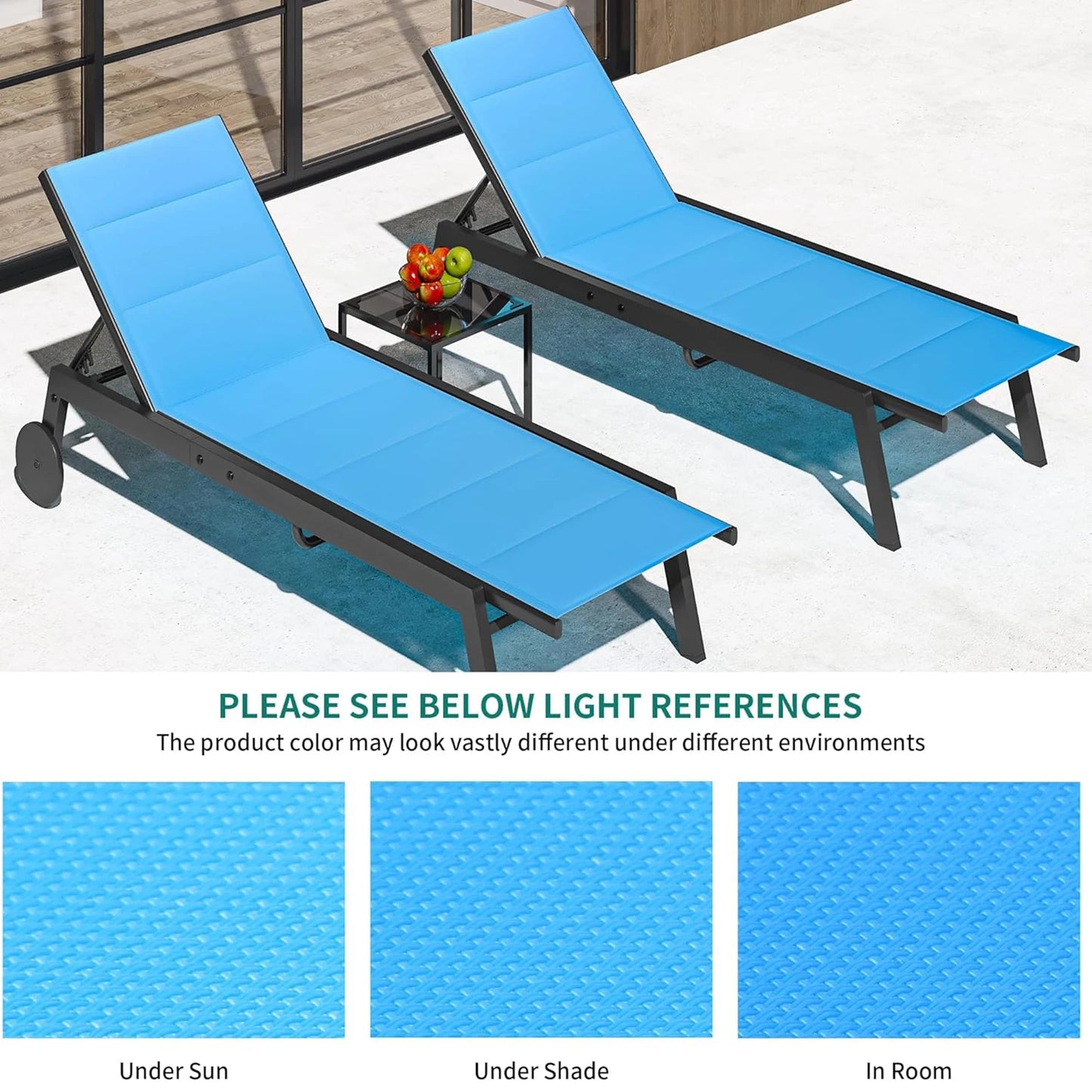 HiMISS Outdoor Patio Chaise Chairs Set With Side Table