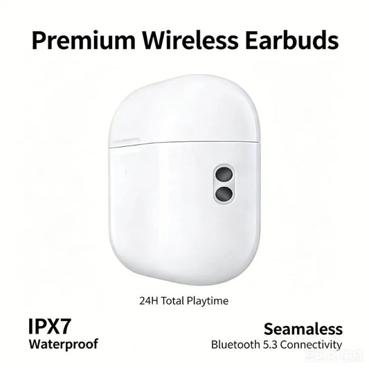 Air 3 Pro wireless earbuds charging case in white; IPX7 waterproof, Bluetooth 5.3 connectivity
