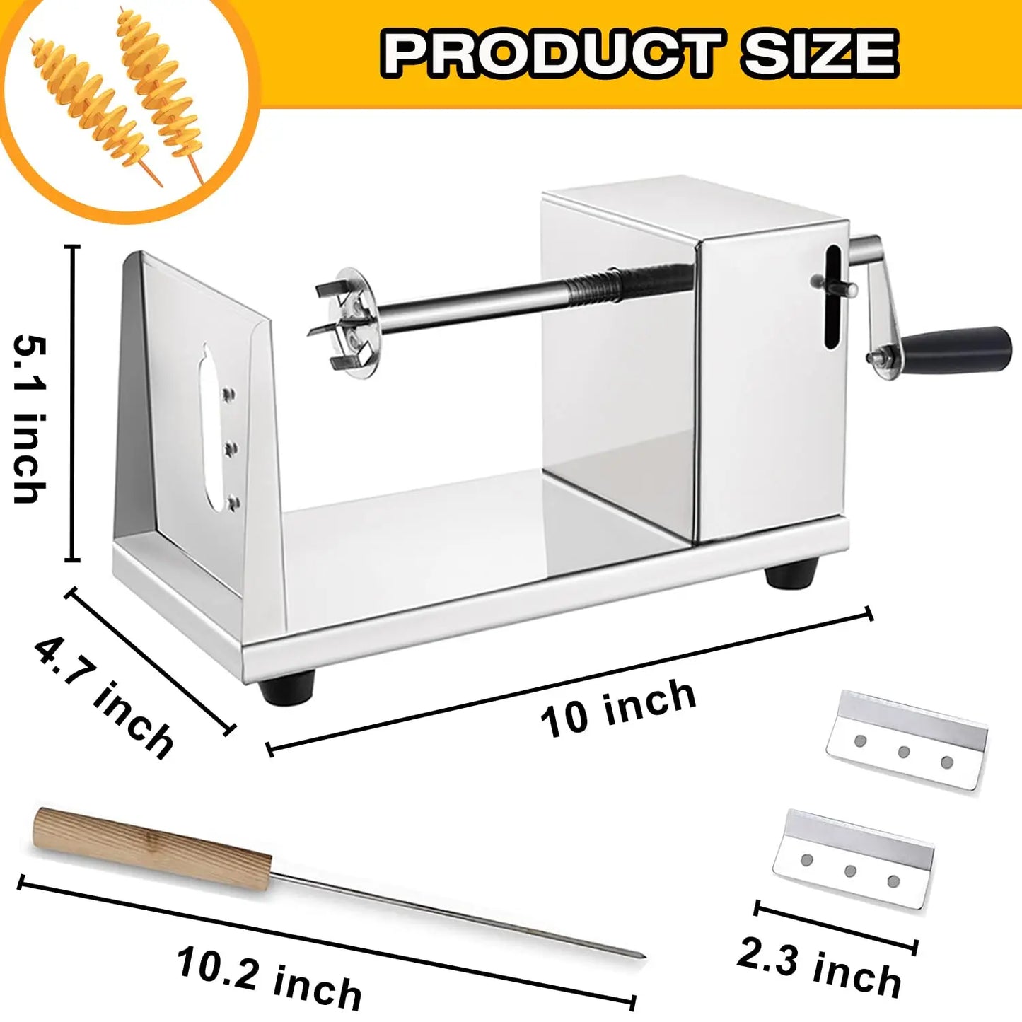 Tornado Potato Spiral Cutter,Manual Stainless Steel Twisted Potato Curly Fry Cutter for Potatoes Carrots Cucumbers by S And B Enterprise