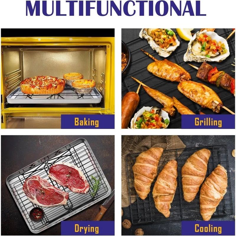 Stainless steel 3-layer foldable nonstick wire grid baking tray and cooling rack for oven, baking and grilling