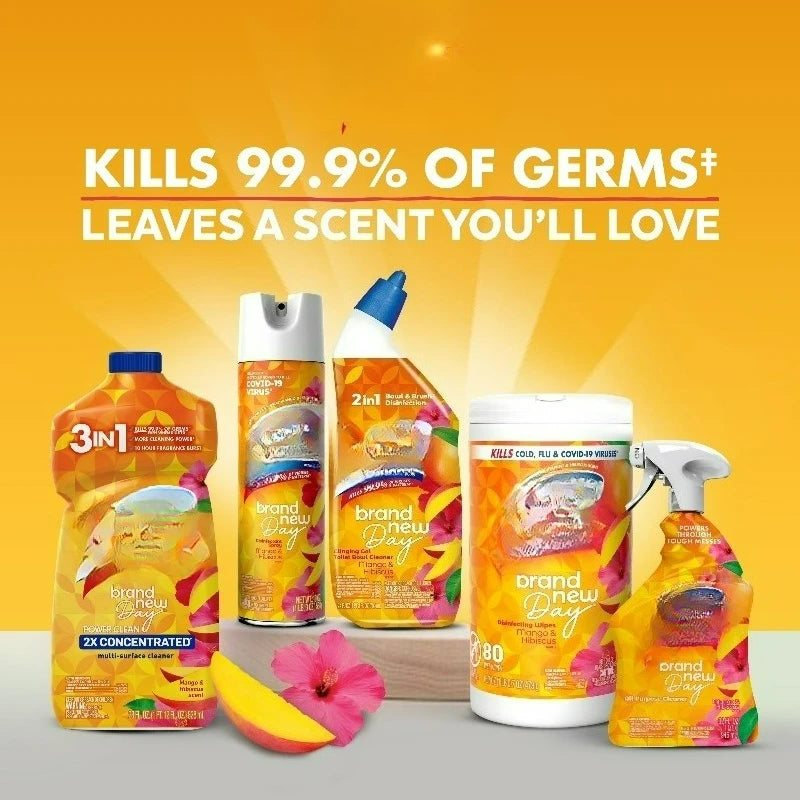 New Day mango hibiscus all-purpose cleaner 32 oz by S And B Enterprise, assorted orange bottles