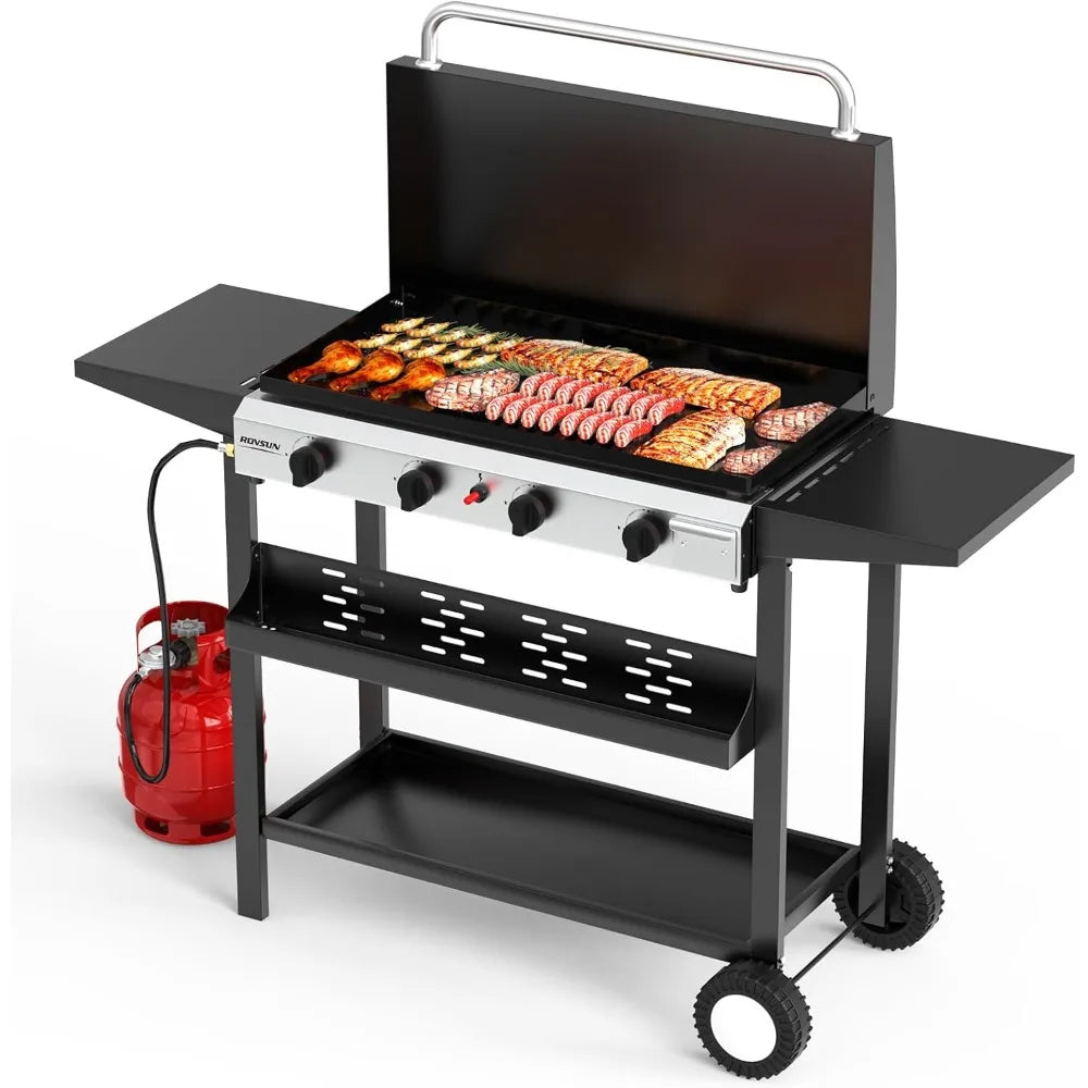 ROVSUN 4 Burner Portable Propane Griddle With Enameled Tray