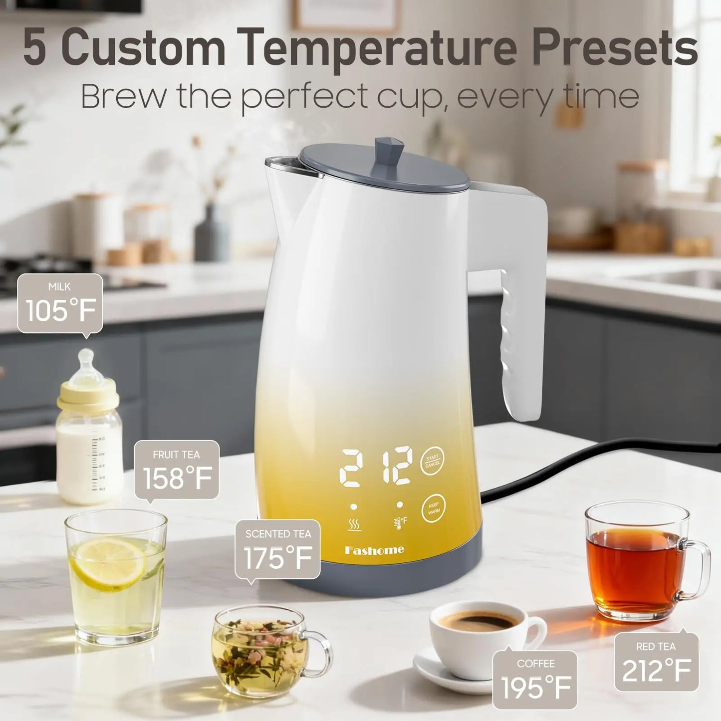 1.25L Electric Kettle Digital LED Display Electric Tea Kettle 2Hour Keep Warm Temperature Control Fast Boiling Hot Water Boiler