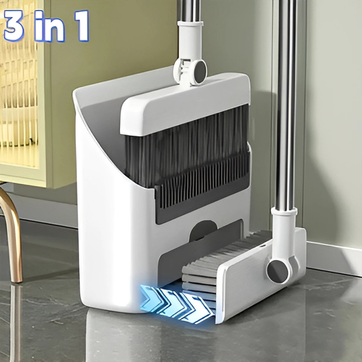 3 In 1 Broom And Dustpan Set With Ergonomic Handle