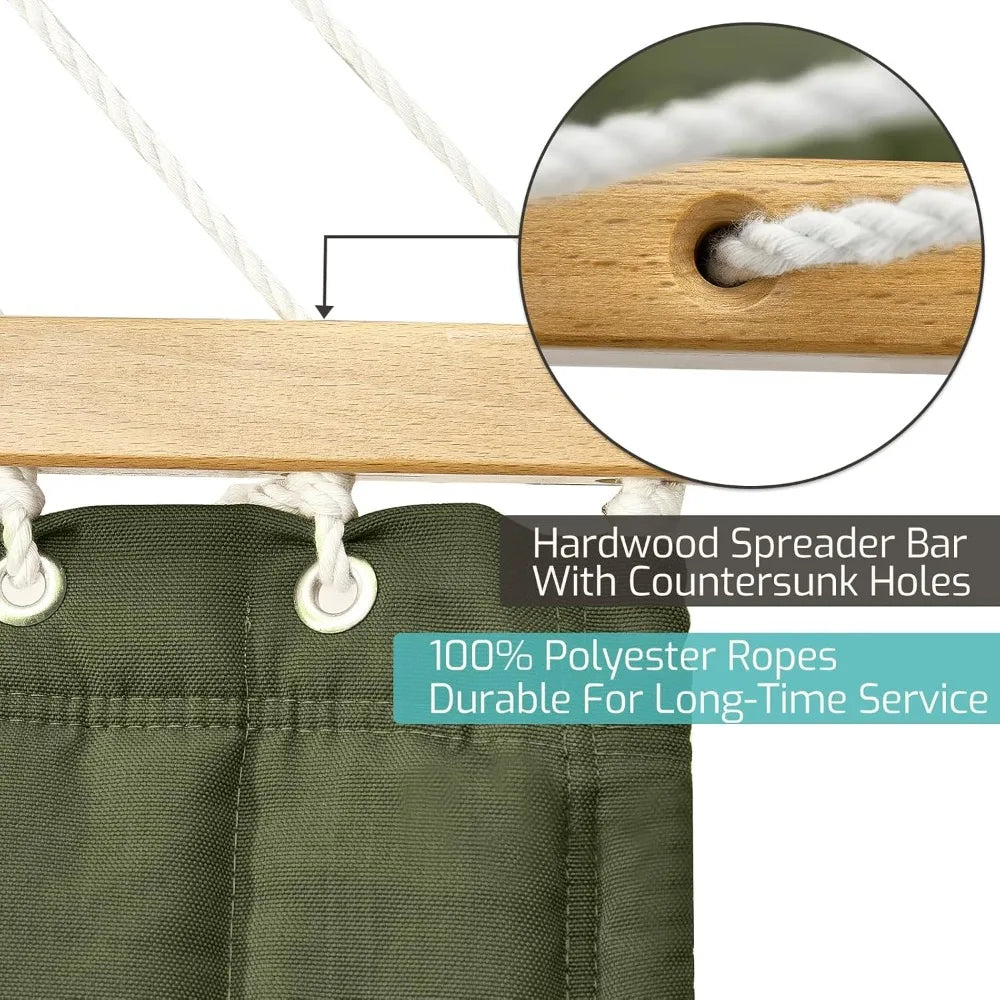 Double Quilted Fabric Hammock With Hardwood Spreader Bars And Pillow