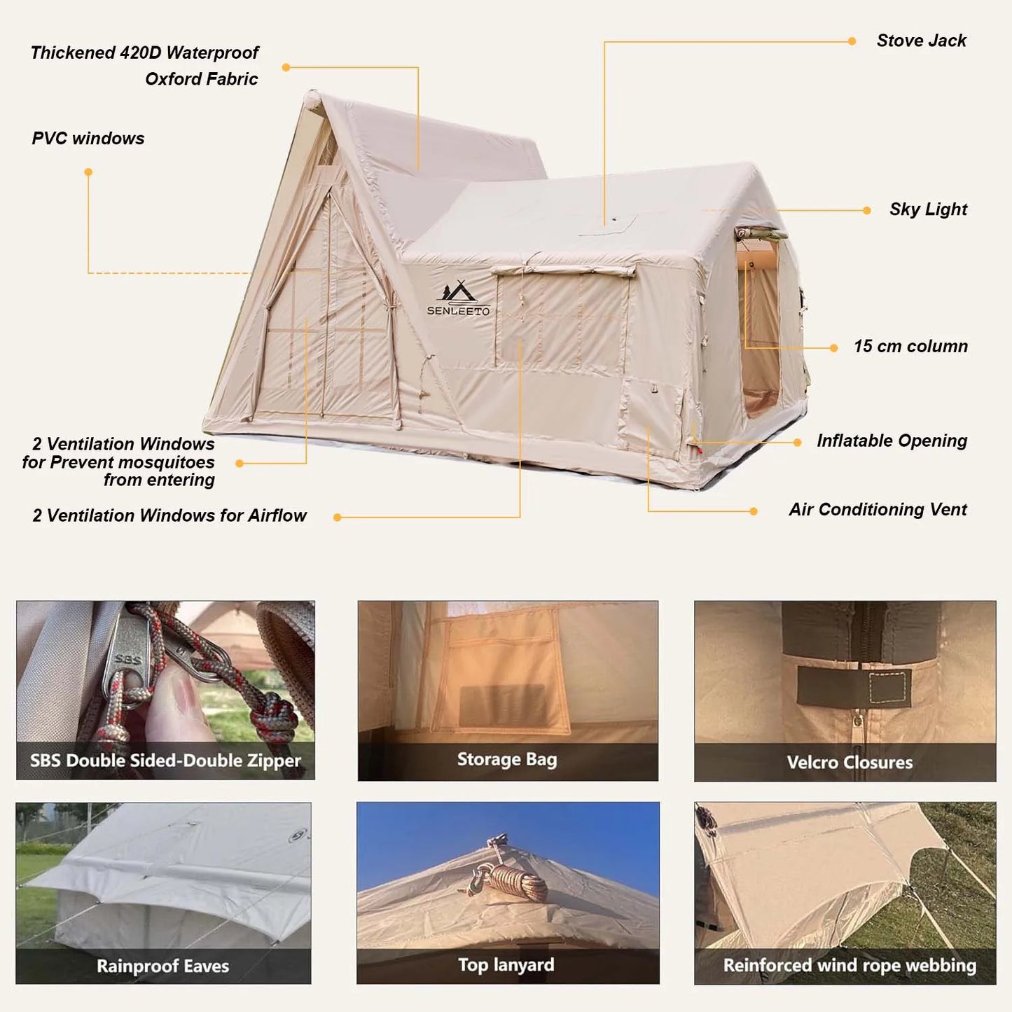 Inflatable Camping Tent With Rainfly And Stove Jack Four Season