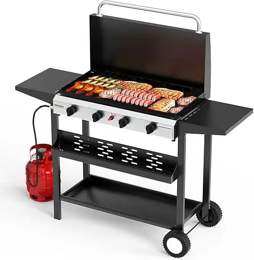 ROVSUN 4 Burner Portable Propane Griddle With Enameled Tray