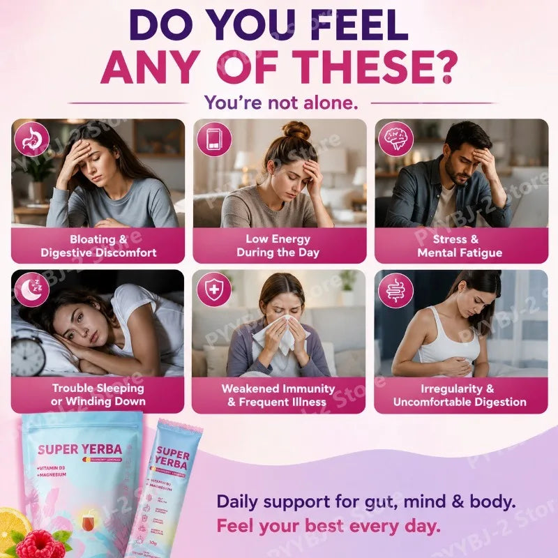 Yerba Instant Powder 30 Packets Contain Raspberry Lemonade Flavor Vitamin D3 Prebiotics Support Gut Clean and Provide Energy by S And B Enterprise