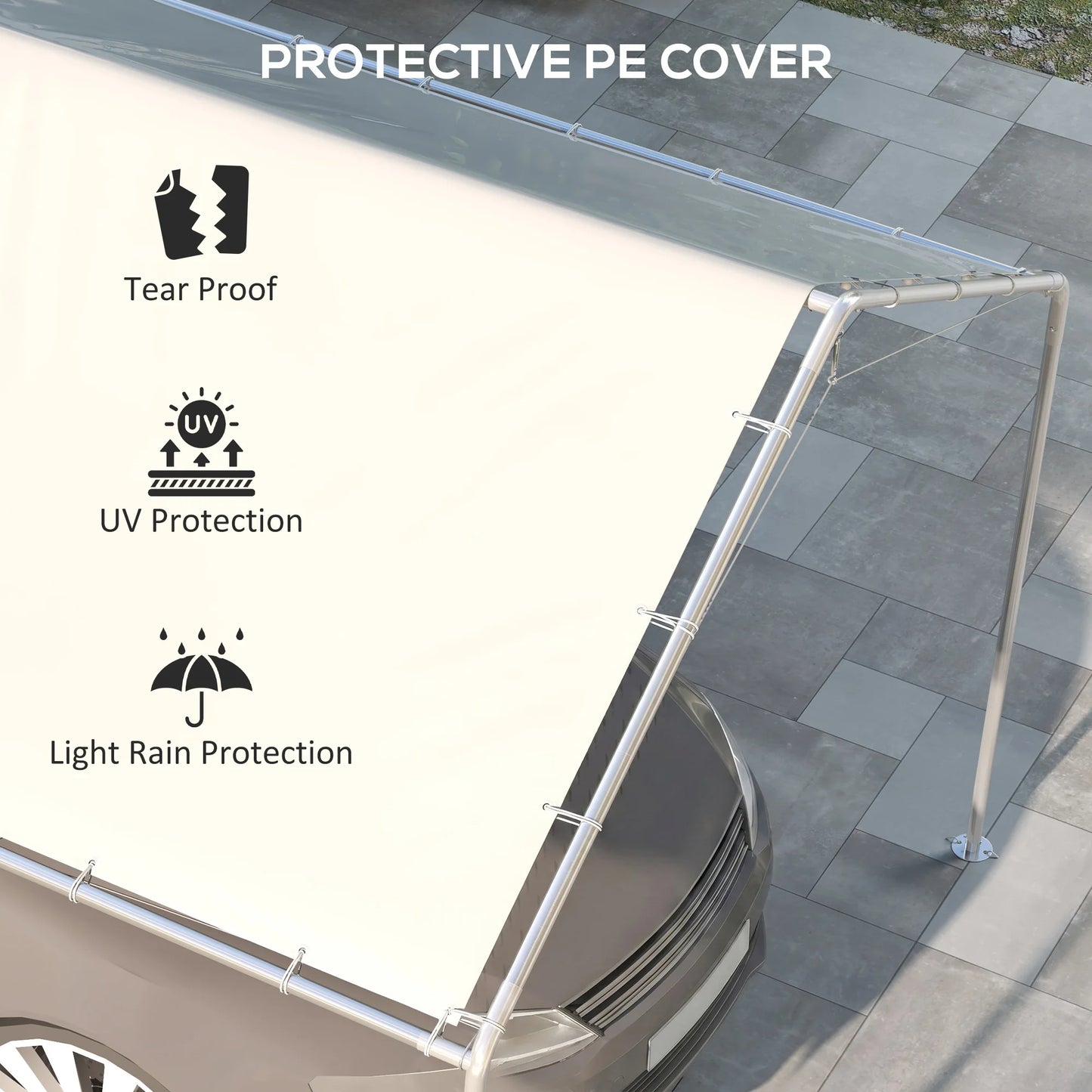 S And B Enterprise 10' x 20' white carport roof replacement cover with ball bungee cords (UV/tear-proof PE)