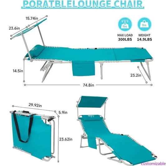 Three In One Tanning Chair With Face Hole Canopy Heavy Duty Folding Lounger