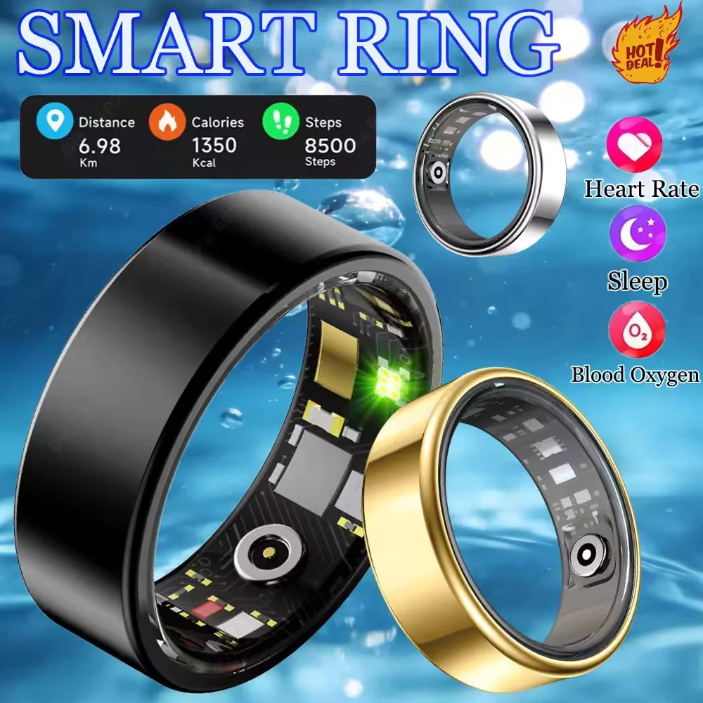 Smart Ring R09 health monitor by S And B Enterprise, two rings in black and gold