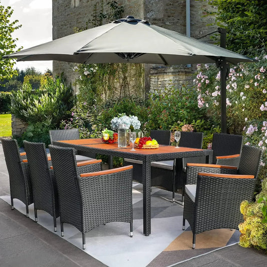 Outdoor 9 Piece Patio Dining Set With Acacia Wood Cushions