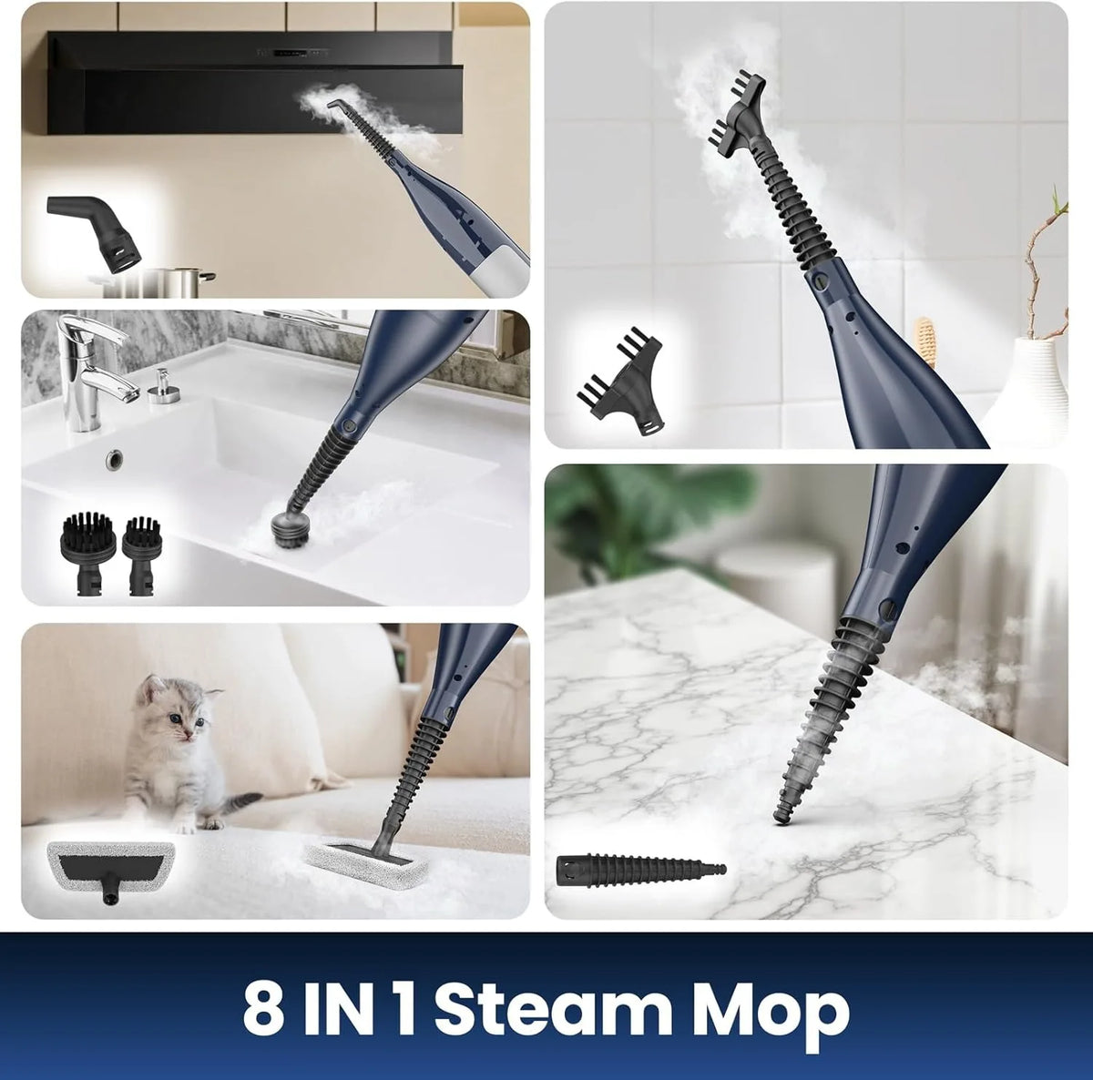 VM6 steam mop cleaner by S And B Enterprise, blue 1300W with rotating mop pads and 8-in-1 attachments