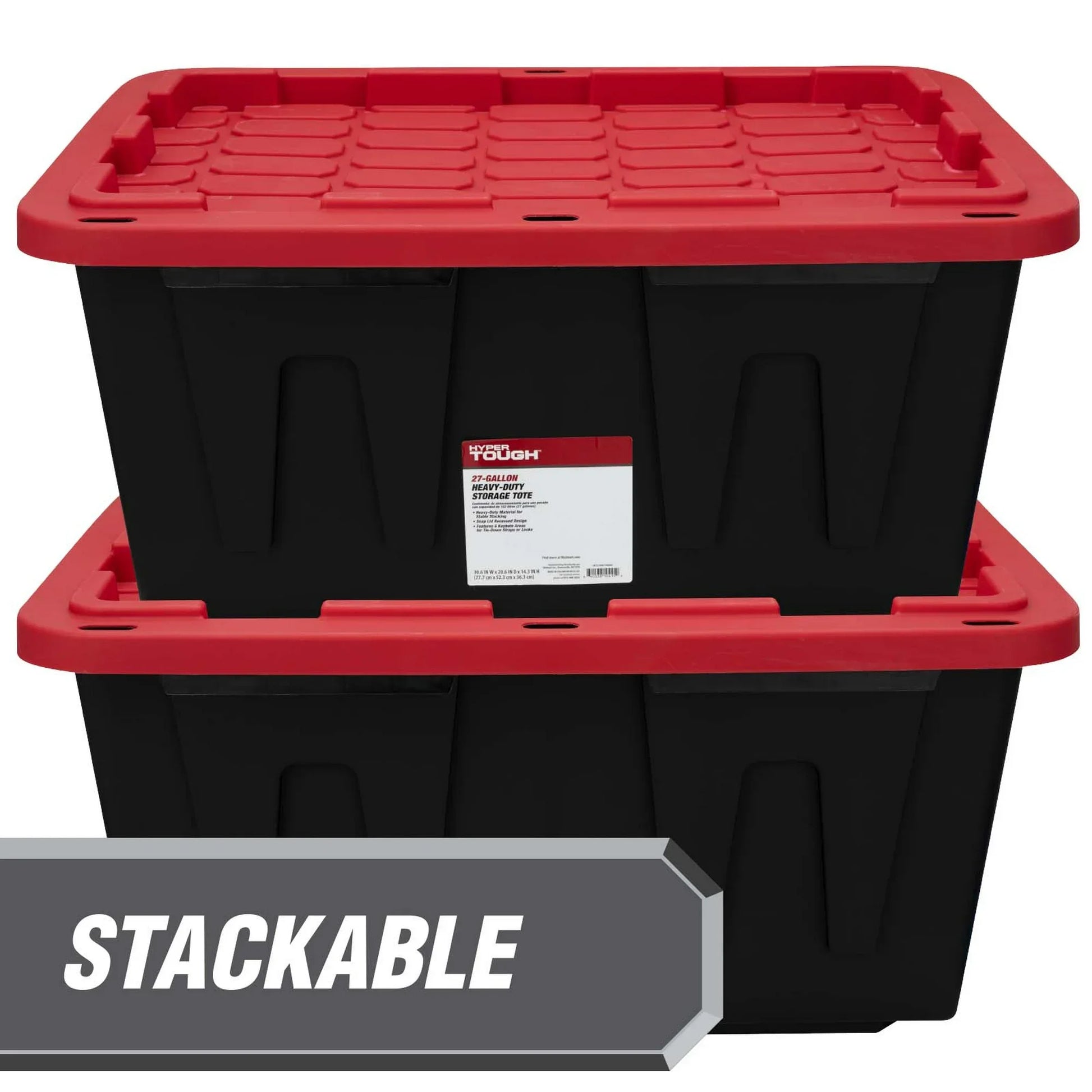 6 Pack 27 Gallon Large Storage Bins with Snap Lid Black And Red Heavy Duty Plastic Storage Containers for Home Organization by S And B Enterprise