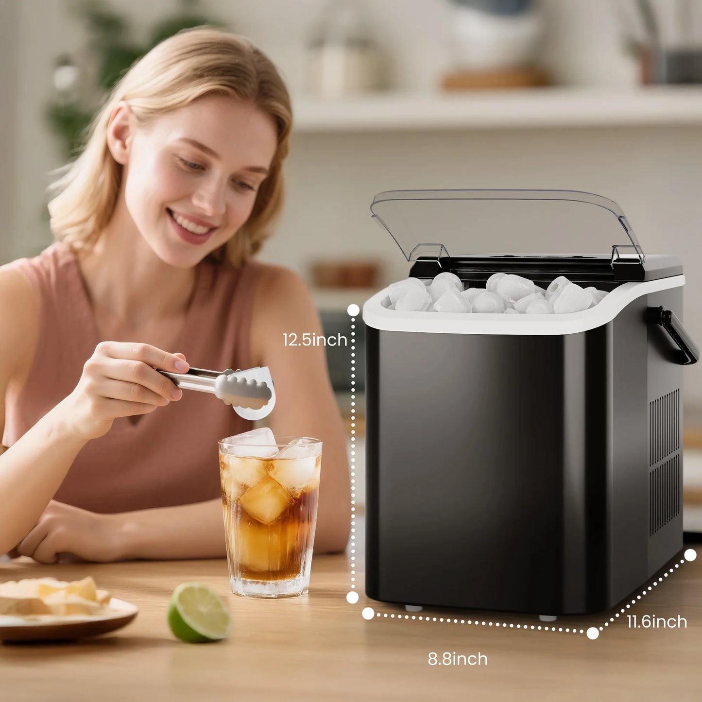 JHK Portable Kitchen Ice Machine Countertop Ice Maker with Handle 9 Bullet Ice Cubes Ready in 6 Mins Self-Cleaning Quiet Compact Ice Maker for Home Camping by S And B Enterprise