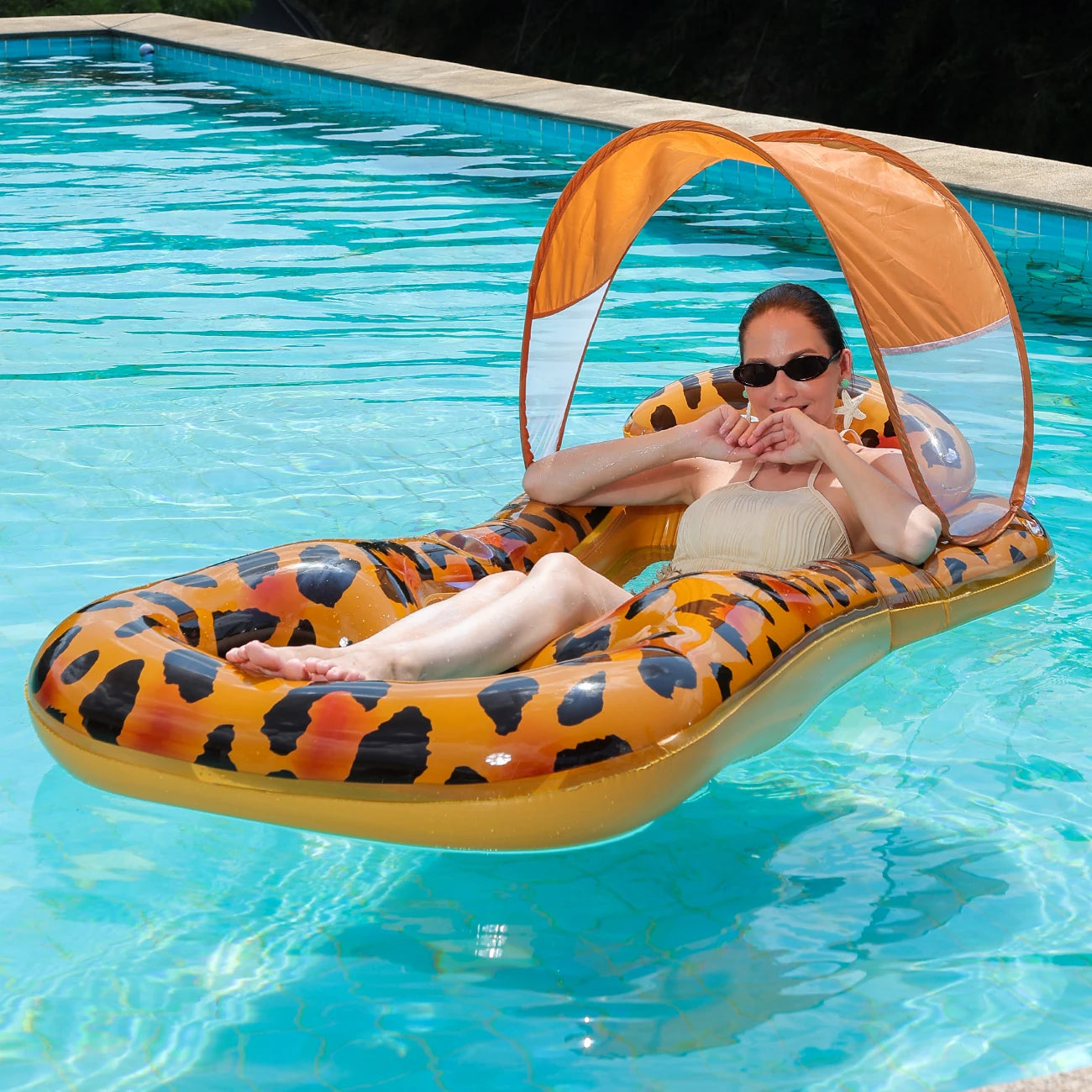 Inflatable Pool Float With Cup Holders And Sun Canopy by S And B Enterprise