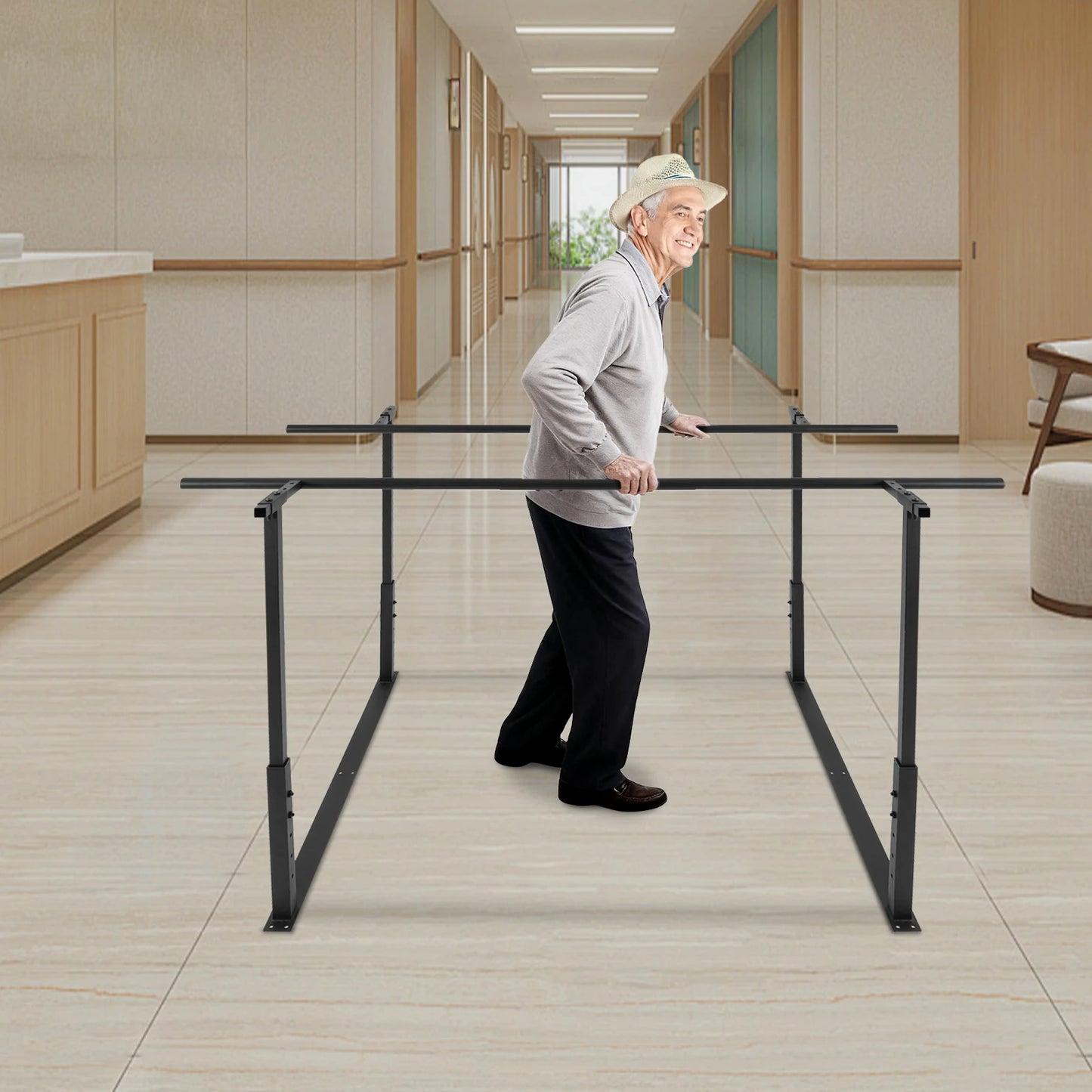 Floor Mounted Walking Assist Bar Adjustable Height & Width 182cm/6ft Length Parallel Bars for Rehabilitation Walking Balance Issues by S And B Enterprise
