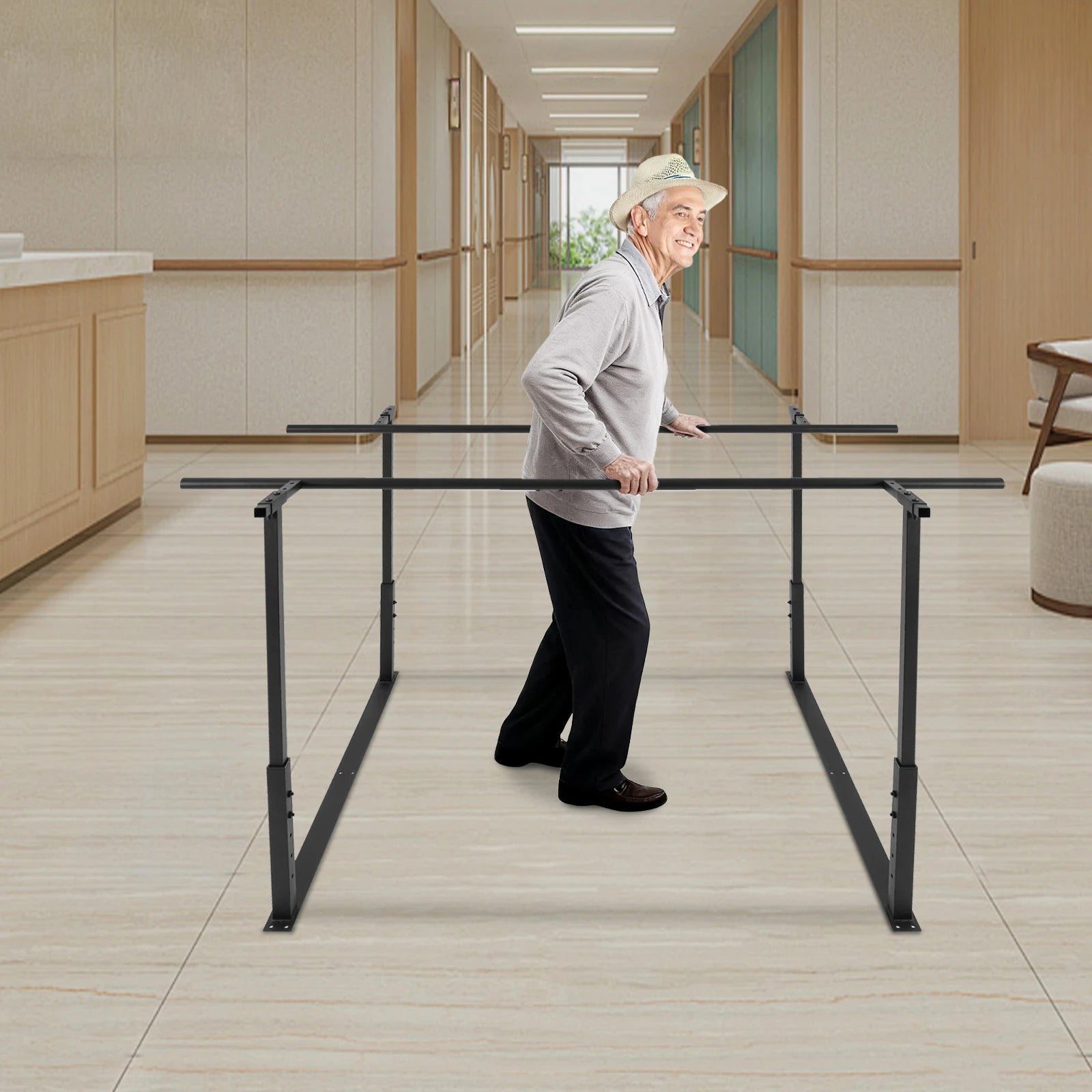 Floor Mounted Walking Assist Bar Adjustable Height & Width 182cm/6ft Length Parallel Bars for Rehabilitation Walking Balance Issues by S And B Enterprise