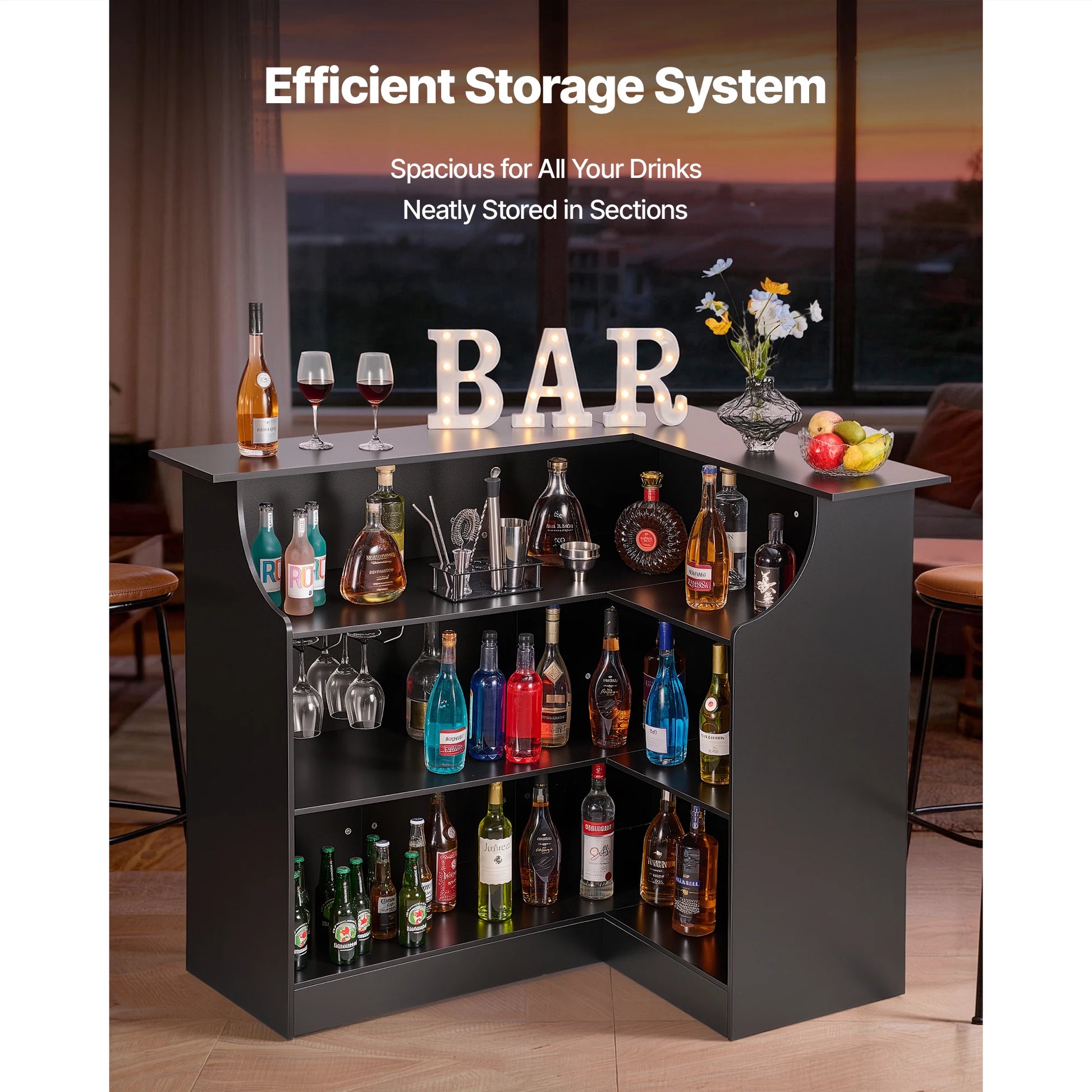 VEVOR 300 lbs Home Bar Unit L-Shaped Wine Bar Cabinet Table 4-Tier with Storage Shelves for Home Kitchen Living Room Pub Black by S And B Enterprise