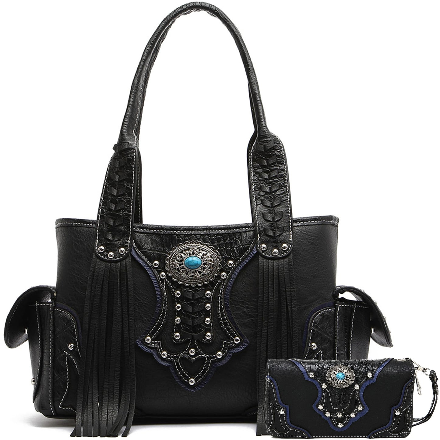 Western Style Cowgirl Fringe Crocodile Purse and Tote Set