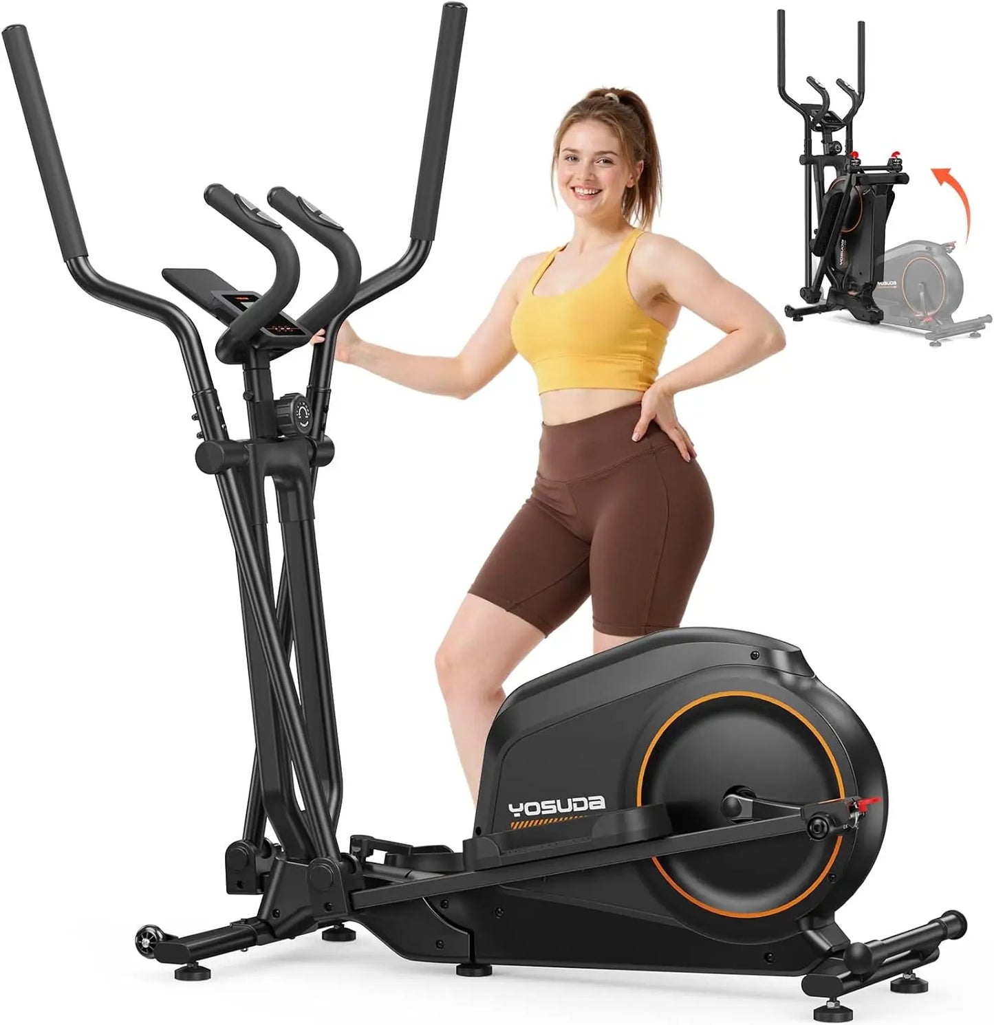 YOSUDA Foldable Elliptical Exercise Machine for Home, 15 Inch Stride Compact Folding Elliptical Trainer, Only 2 Sq.Ft Foldable Design for Small Spaces, Elliptical Cross Trainer with 16 Levels Magnetic Resistance by S And B Enterprise