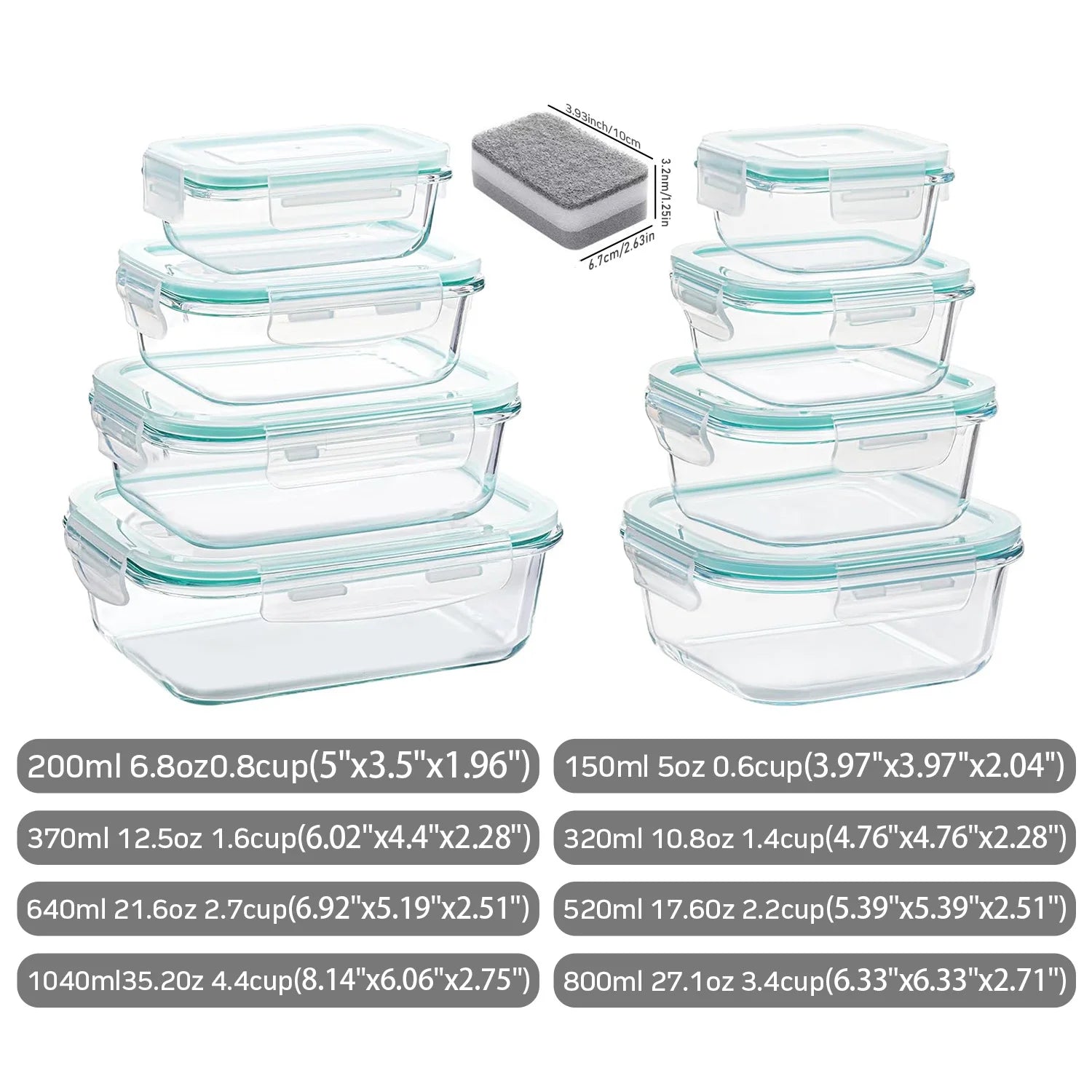 8-Pack Airtight Glass Food Storage Containers,Borosilicate Glass,Leakproof & Stackable for Microwave,Oven,Freezer and Dishwasher by S And B Enterprise