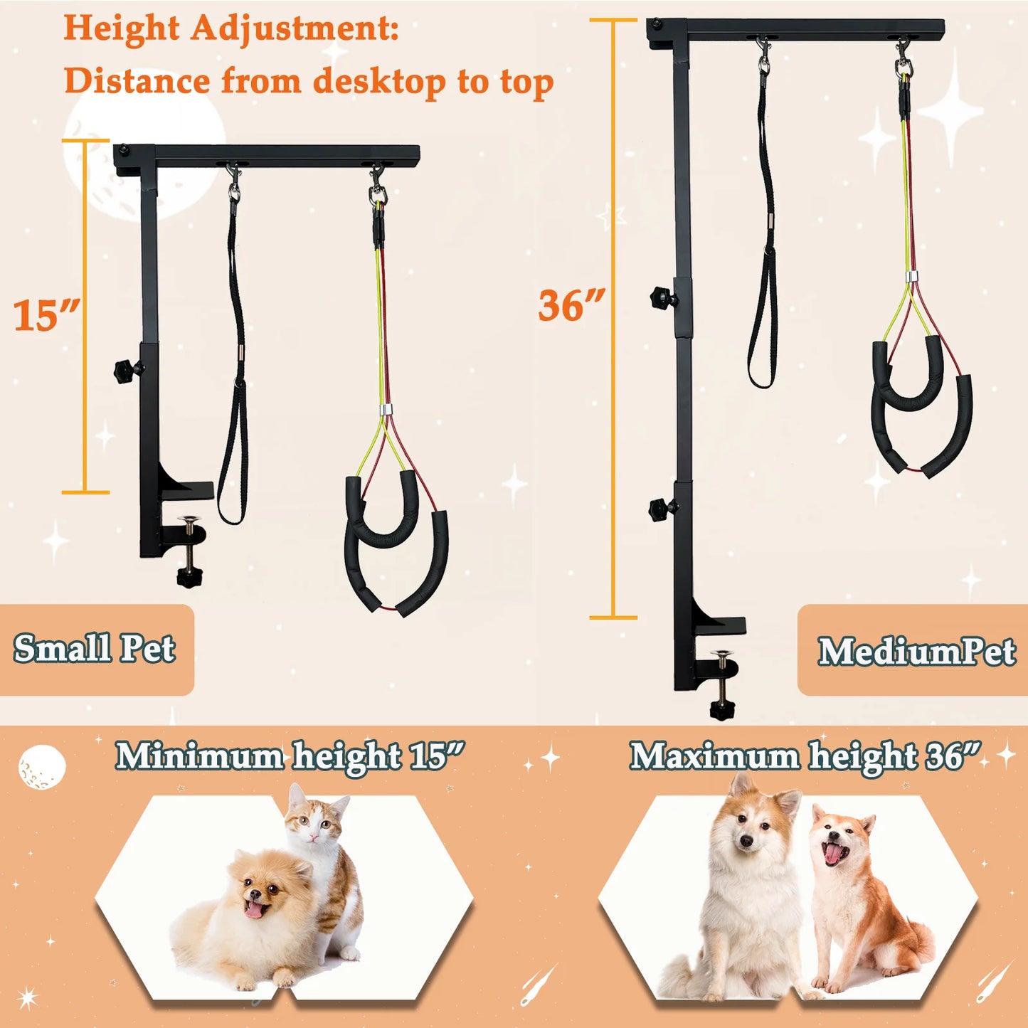 Dog Grooming Table Arm Height Adjustable Two No Sit Haunch Holder Three Section Design Suitable for Medium, Small Dogs, and Cats by S And B Enterprise